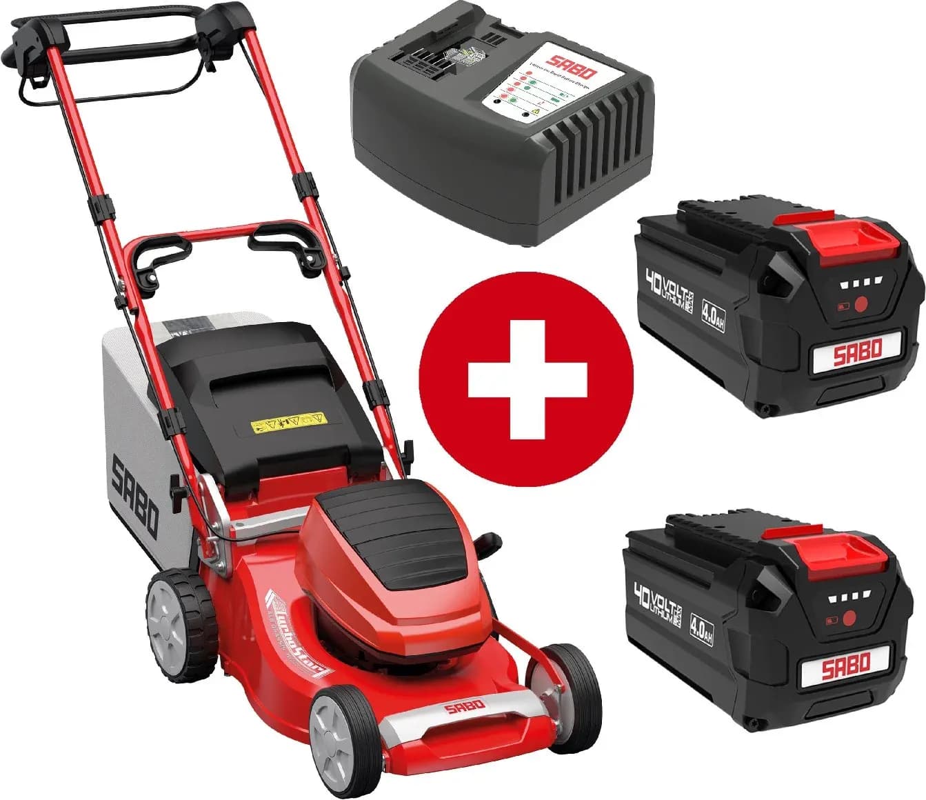 Akku-Rasenmäher Sabo 43-Accu VARIO mit 3x 4 Ah Akkus und Schnellladegerät