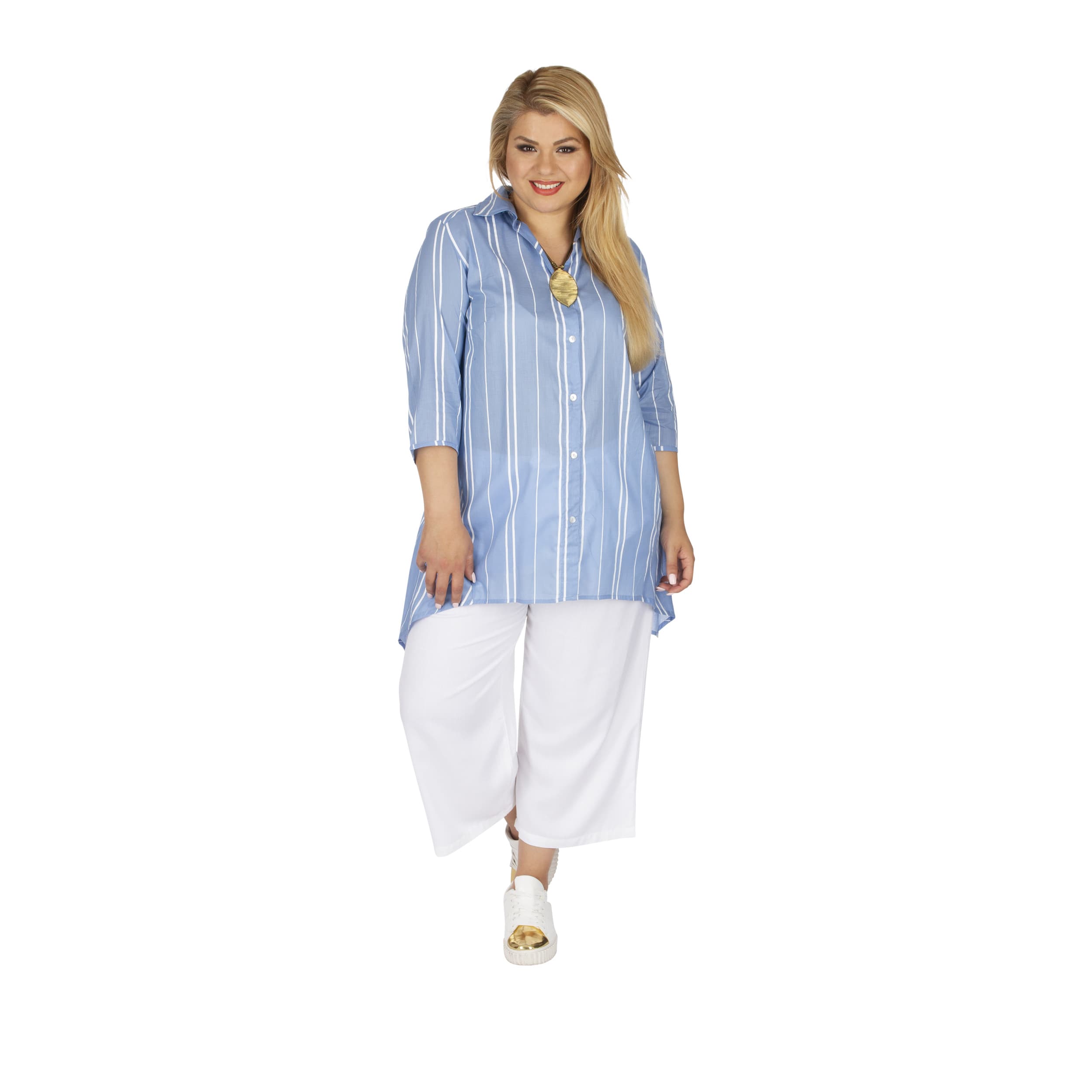 Chemise été Fangao - 100% coton - bleu, blanc - Akoustik Online