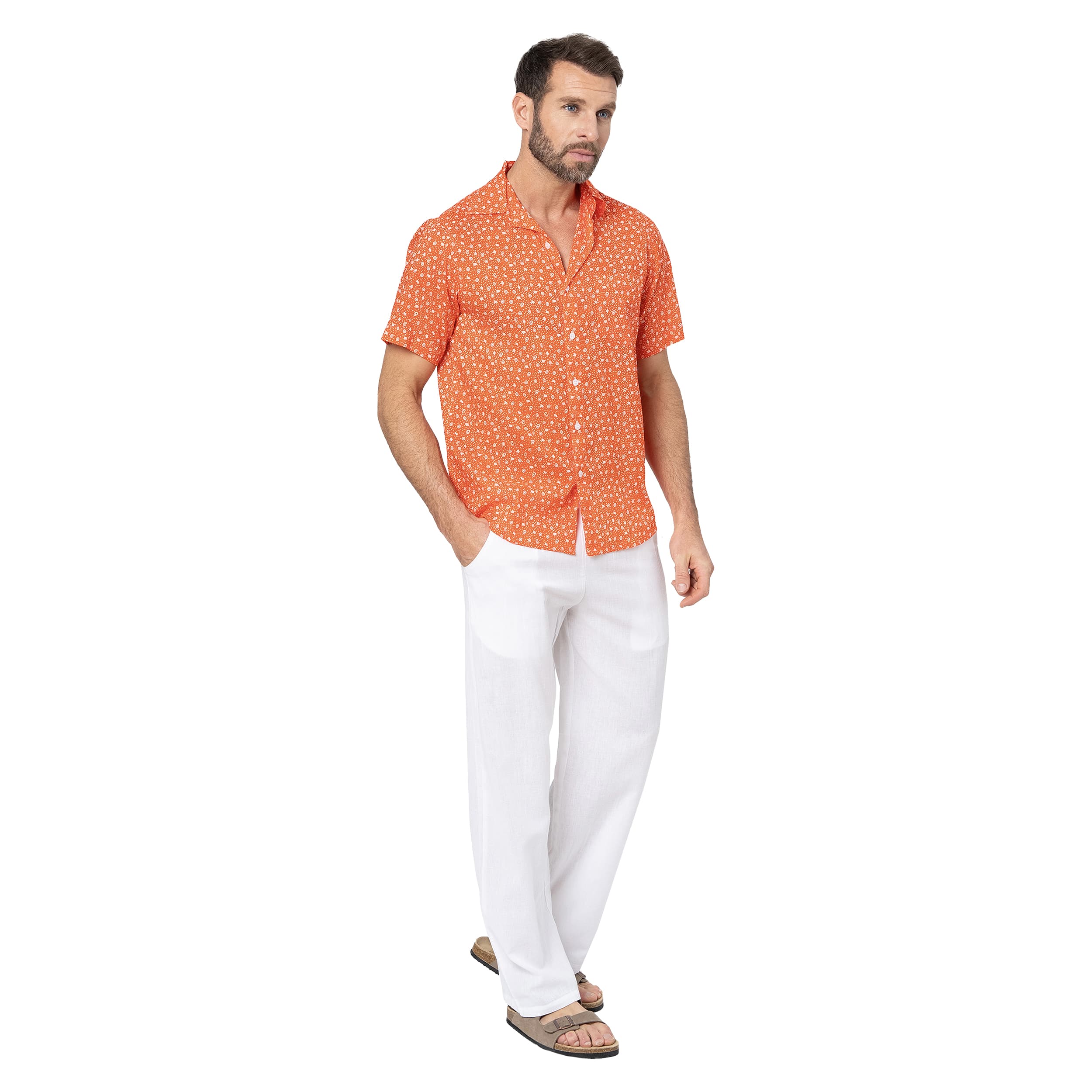 Chemise été manches courtes Phil - orange, blanc - Akoustik Online