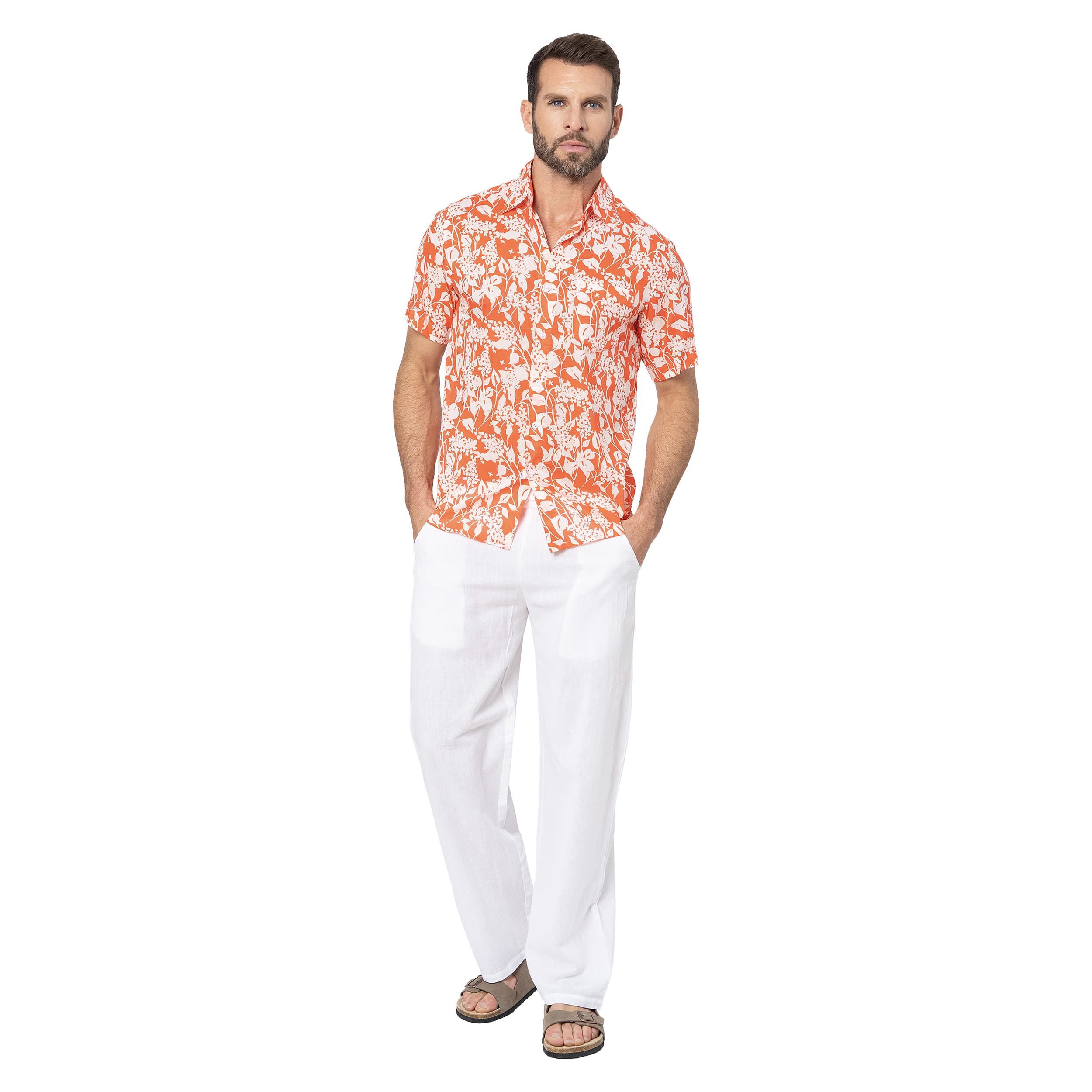 Chemise été manches courtes Mór - orange, blanc - Akoustik Online