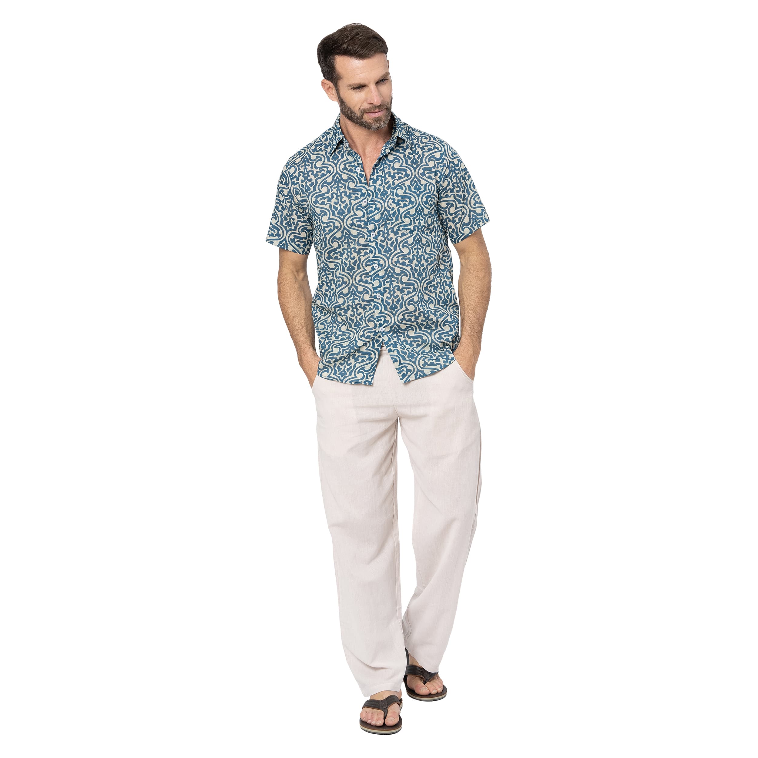 Chemise été manches courtes Aureole - blanc, bleu - Akoustik Online