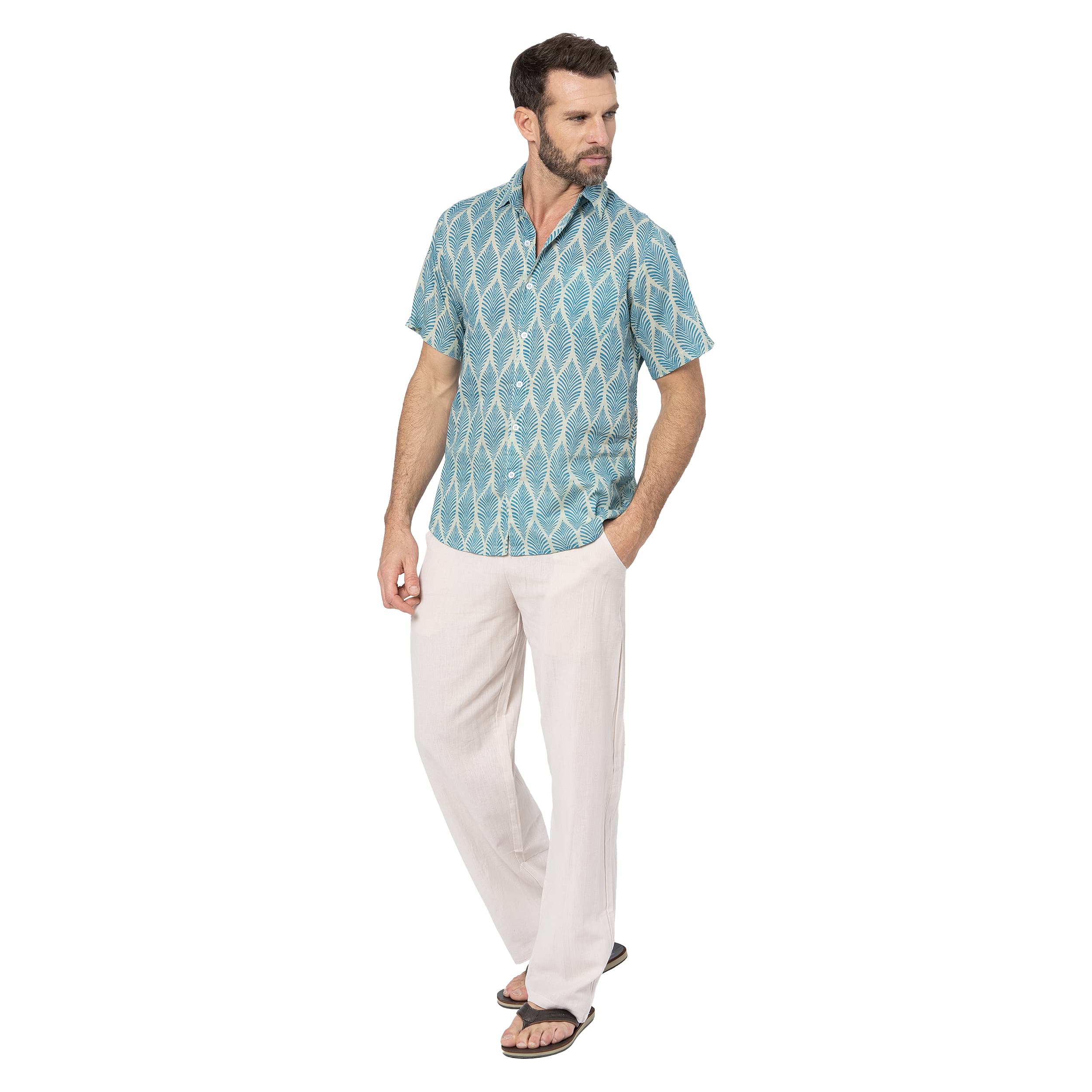 Chemise été manches courtes Heron - blanc, turquoise - Akoustik Online