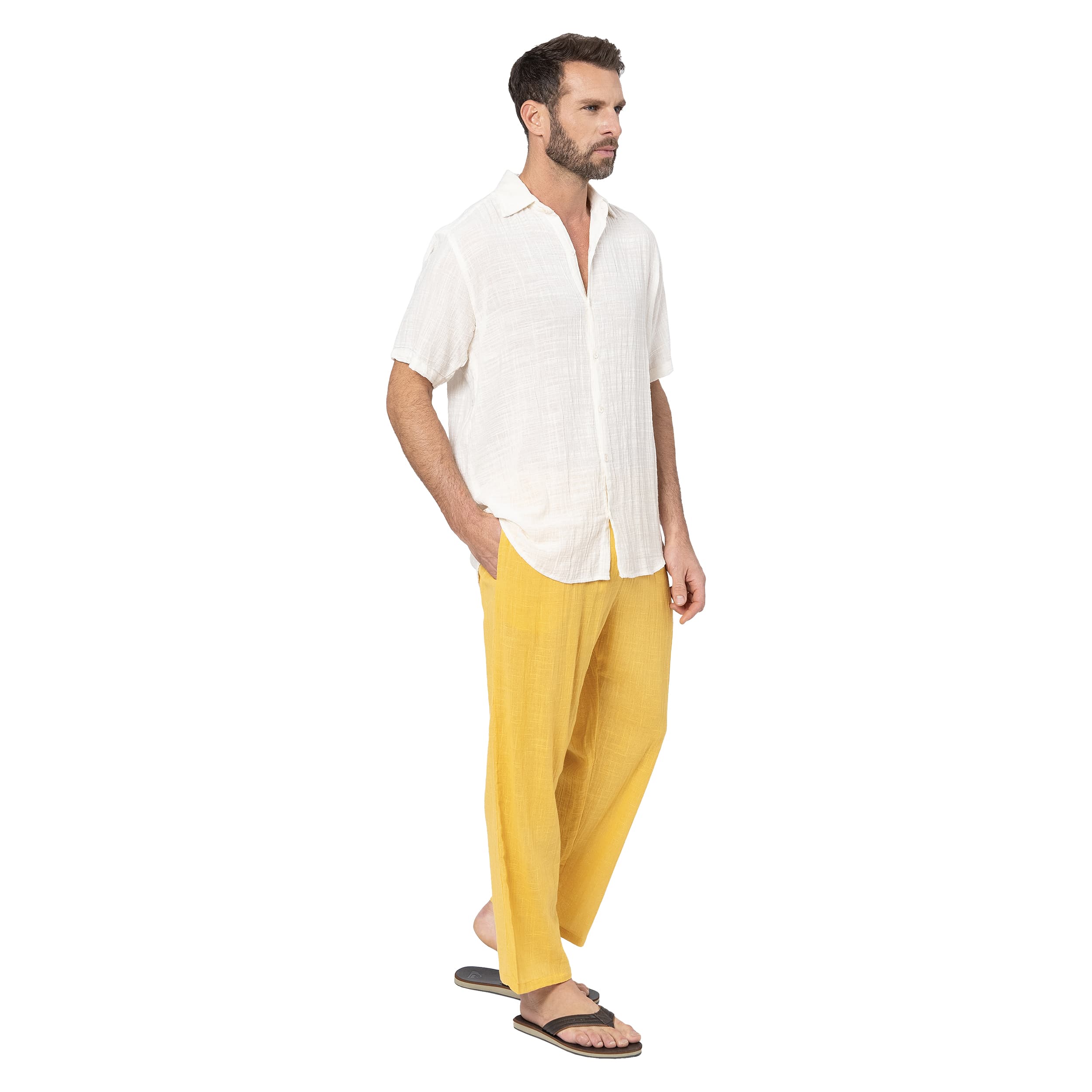 Pantalon été long Niilo - 100% coton - jaune - Akoustik Online