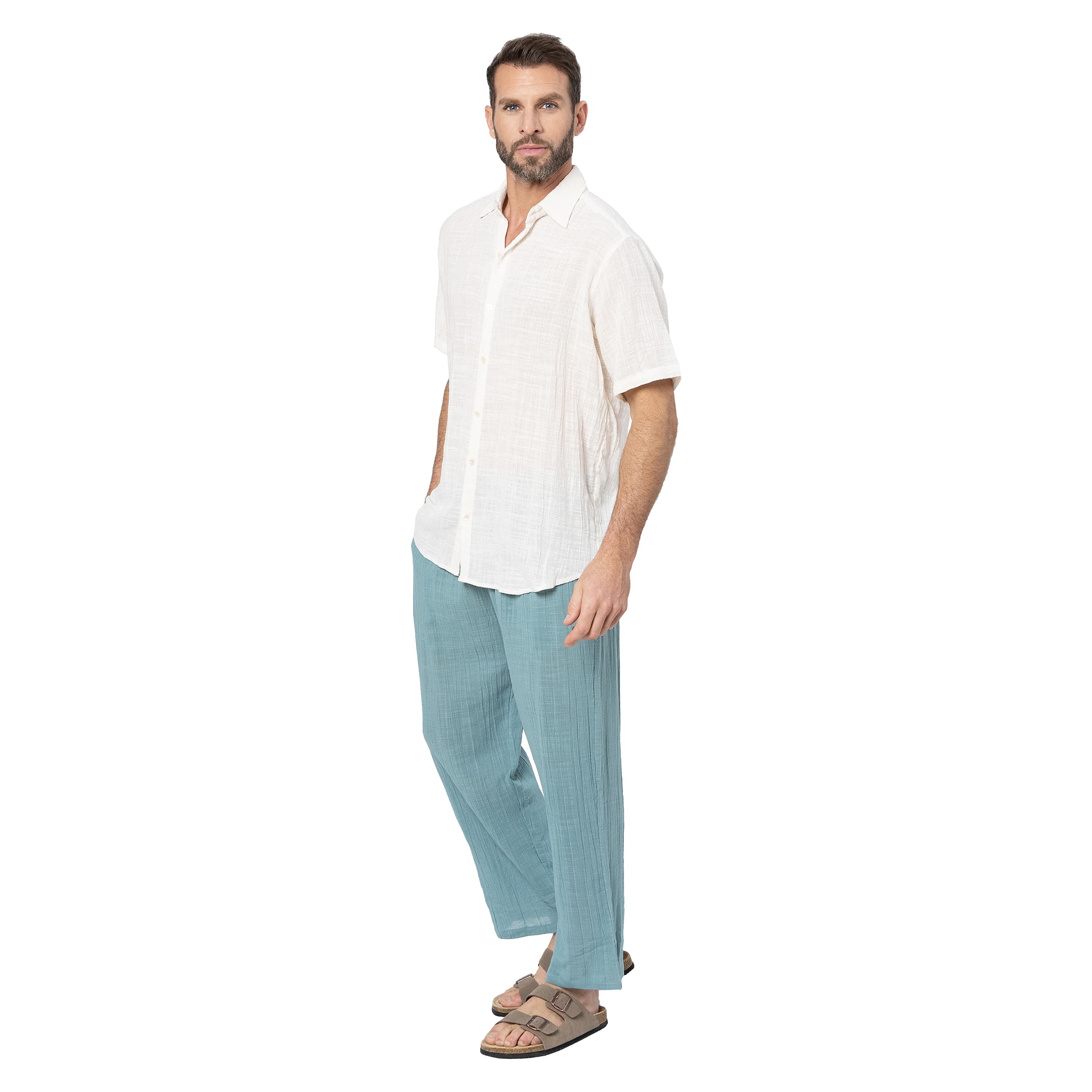 Pantalon été long Orpah - 100% coton - turquoise - Akoustik Online