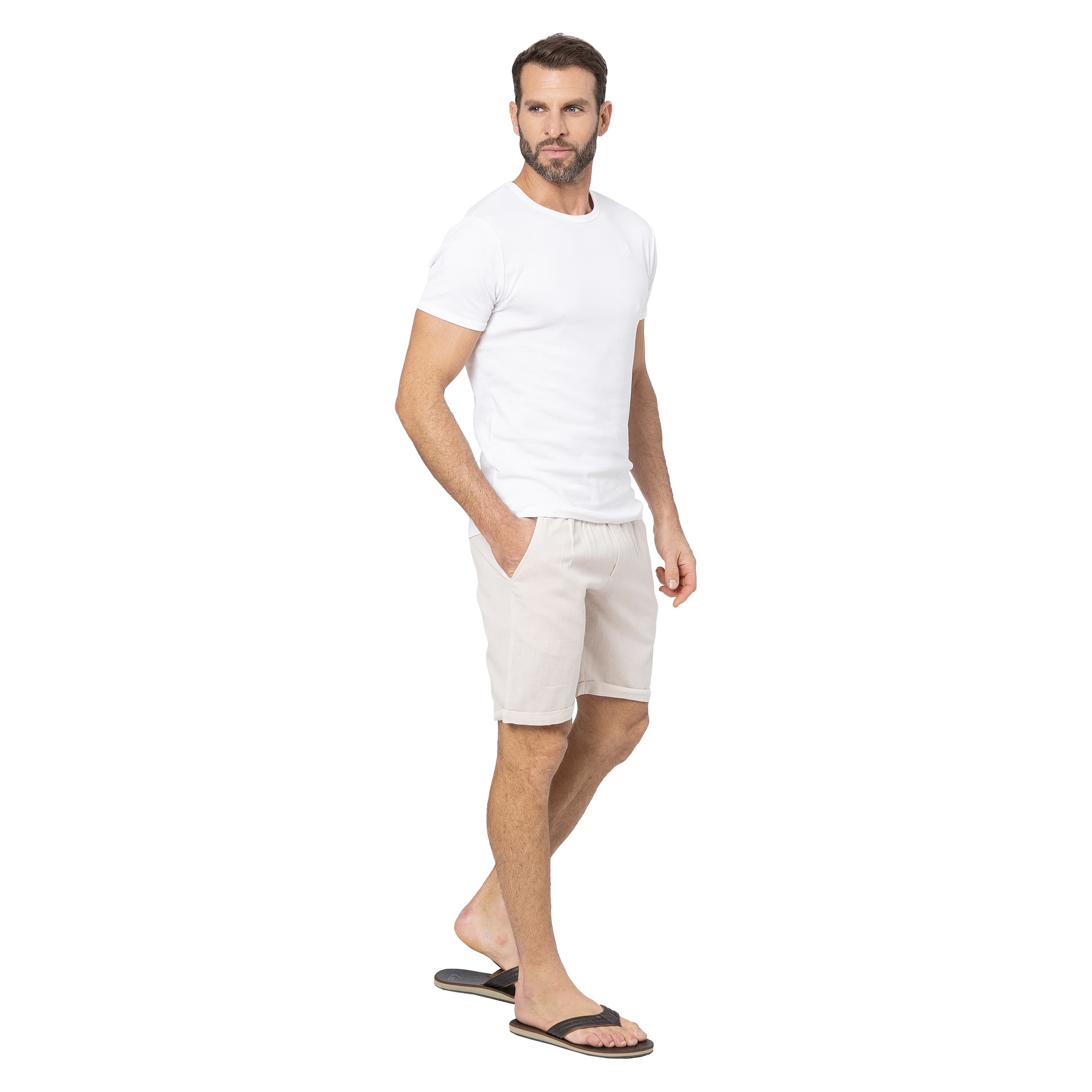 Short été Travis - 70% coton - 30% lin - beige - Akoustik Online