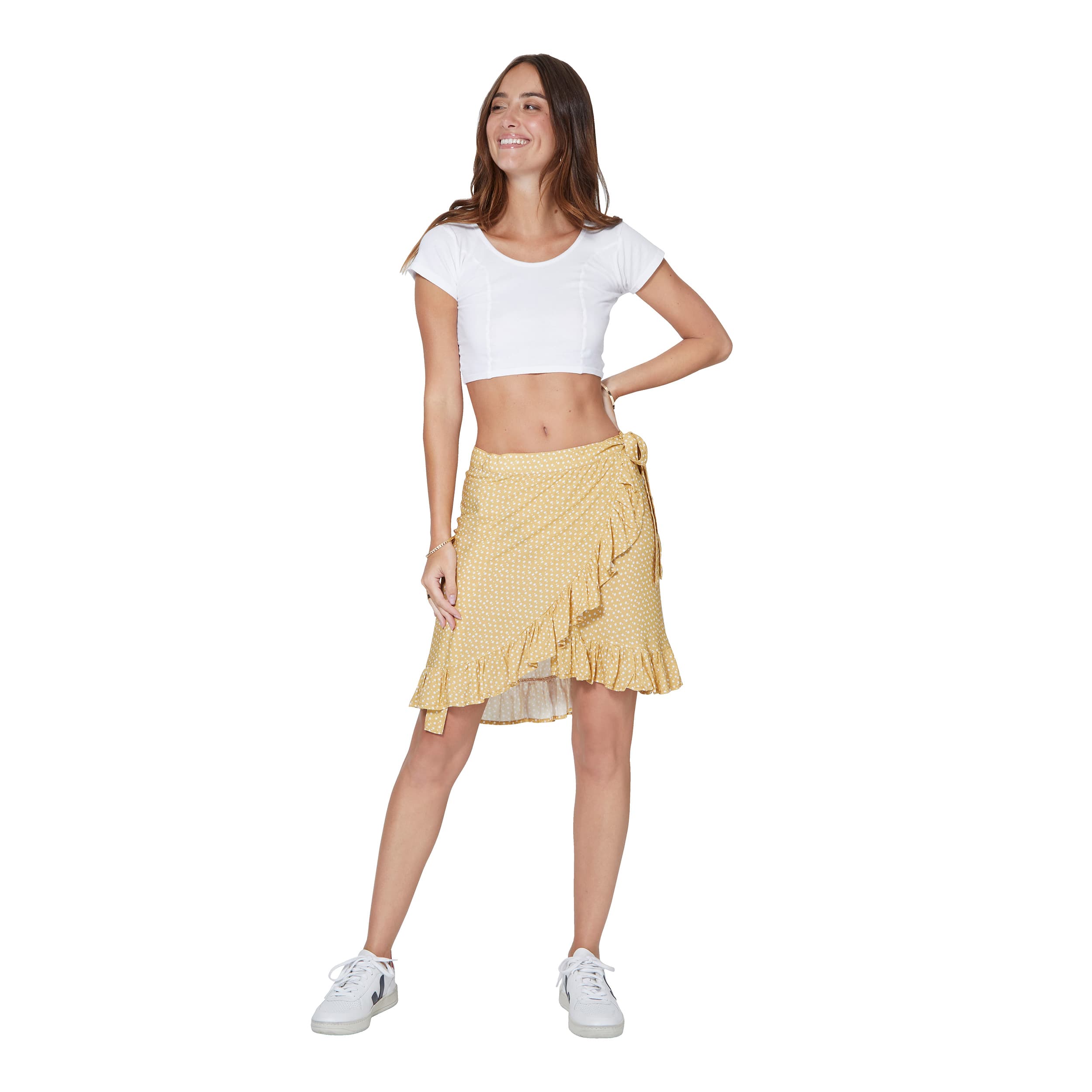 Jupe été courte Jairo - 100% viscose - jaune, blanc - Akoustik Online