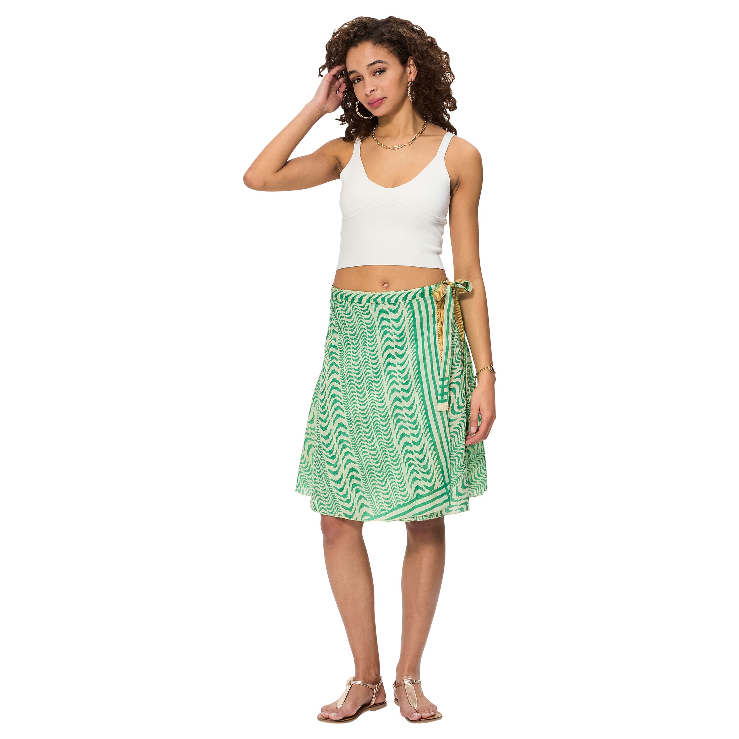 Jupe été courte Edwin - 100% coton - creme, vert, or - Akoustik Online