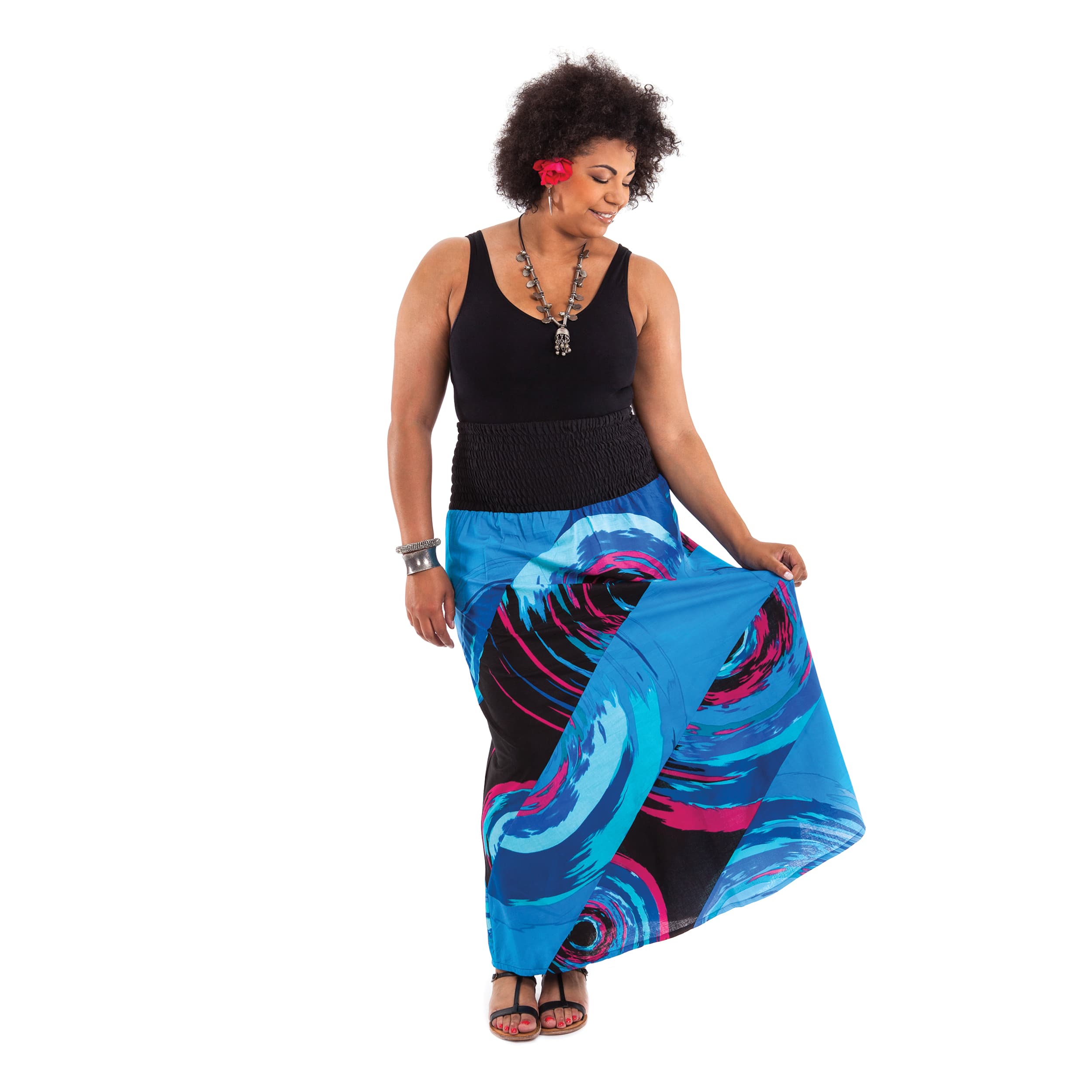 Jupe été Manaelle - 100% coton - bleu, noir, rose - Akoustik Online