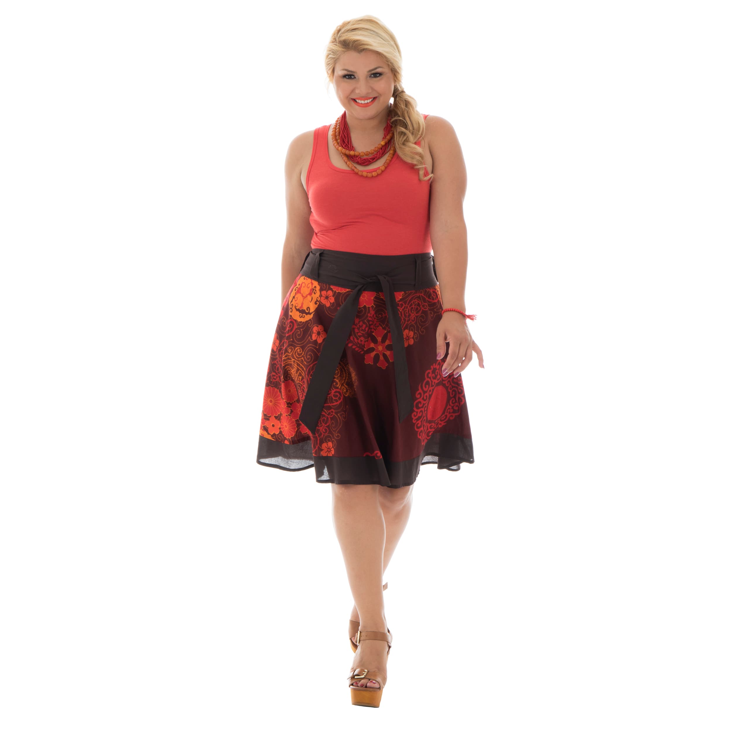 Jupe été Udo - 100% coton - marron, rouge, orange - Akoustik Online