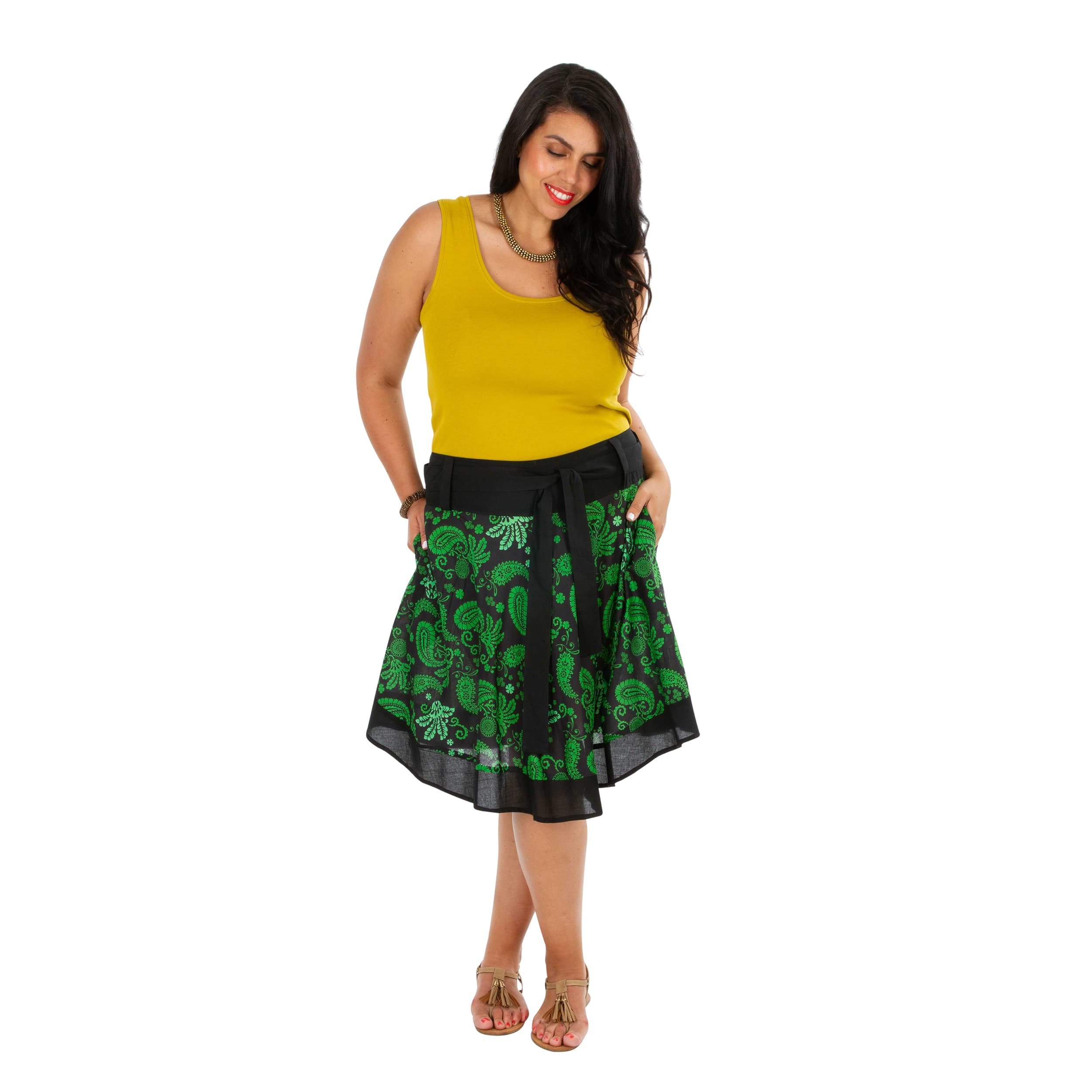 Jupe été Sonya - 100% coton - noir, vert - Akoustik Online