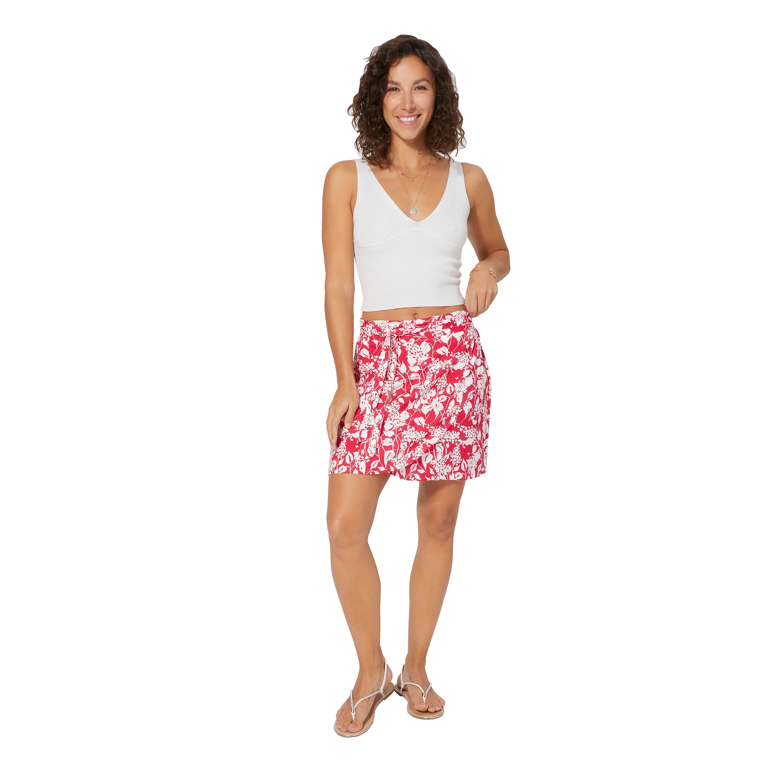 Jupe été courte Julija - 100% viscose - rose, blanc - Akoustik Online