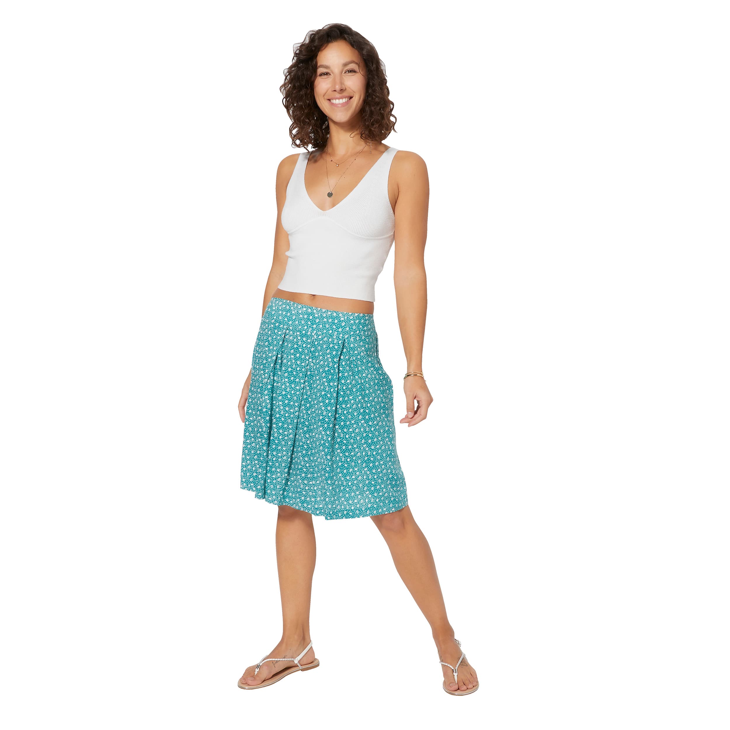Jupe été courte Isleen - 100% viscose - vert, blanc - Akoustik Online