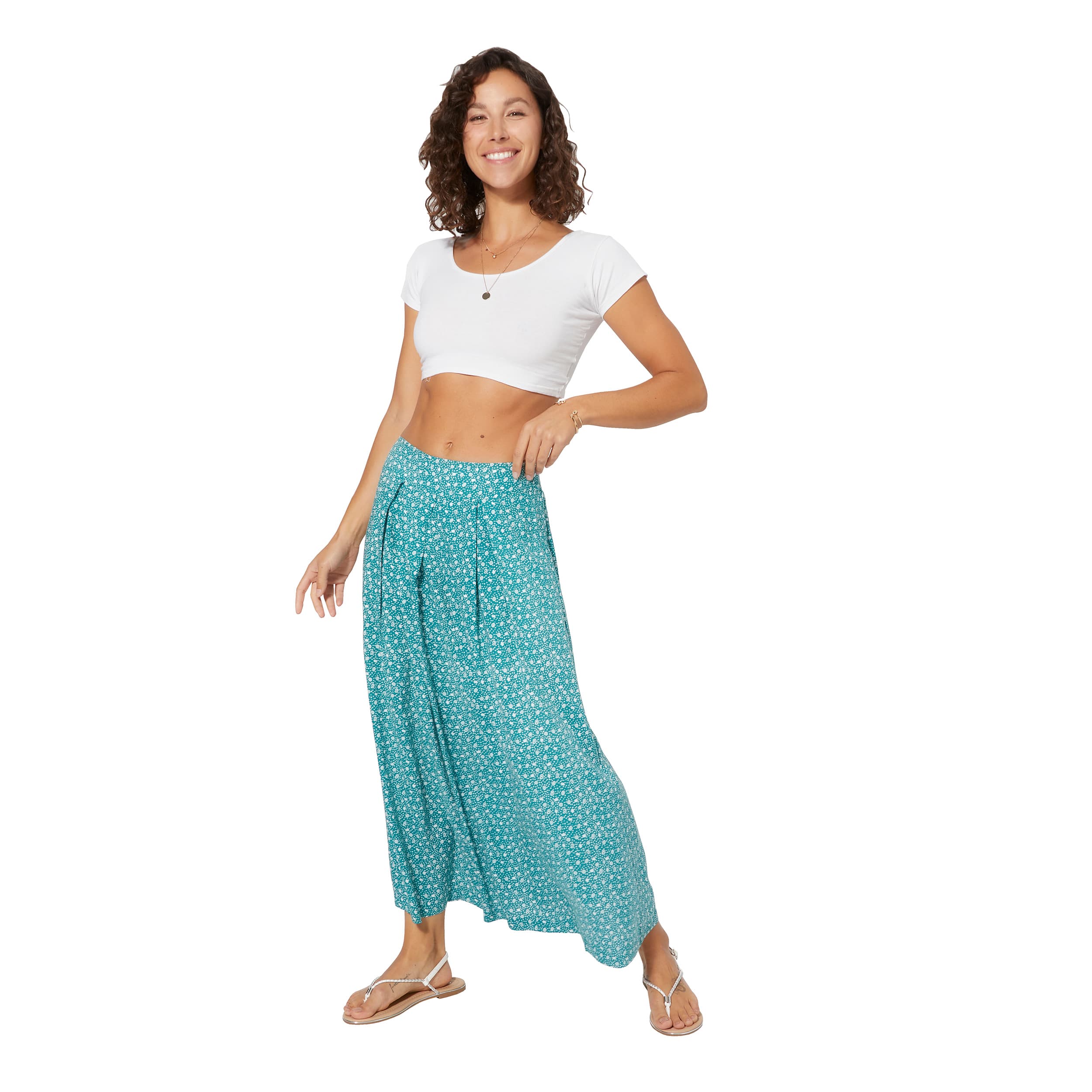 Jupe été longue Alberto - 100% viscose - vert, blanc - Akoustik Online