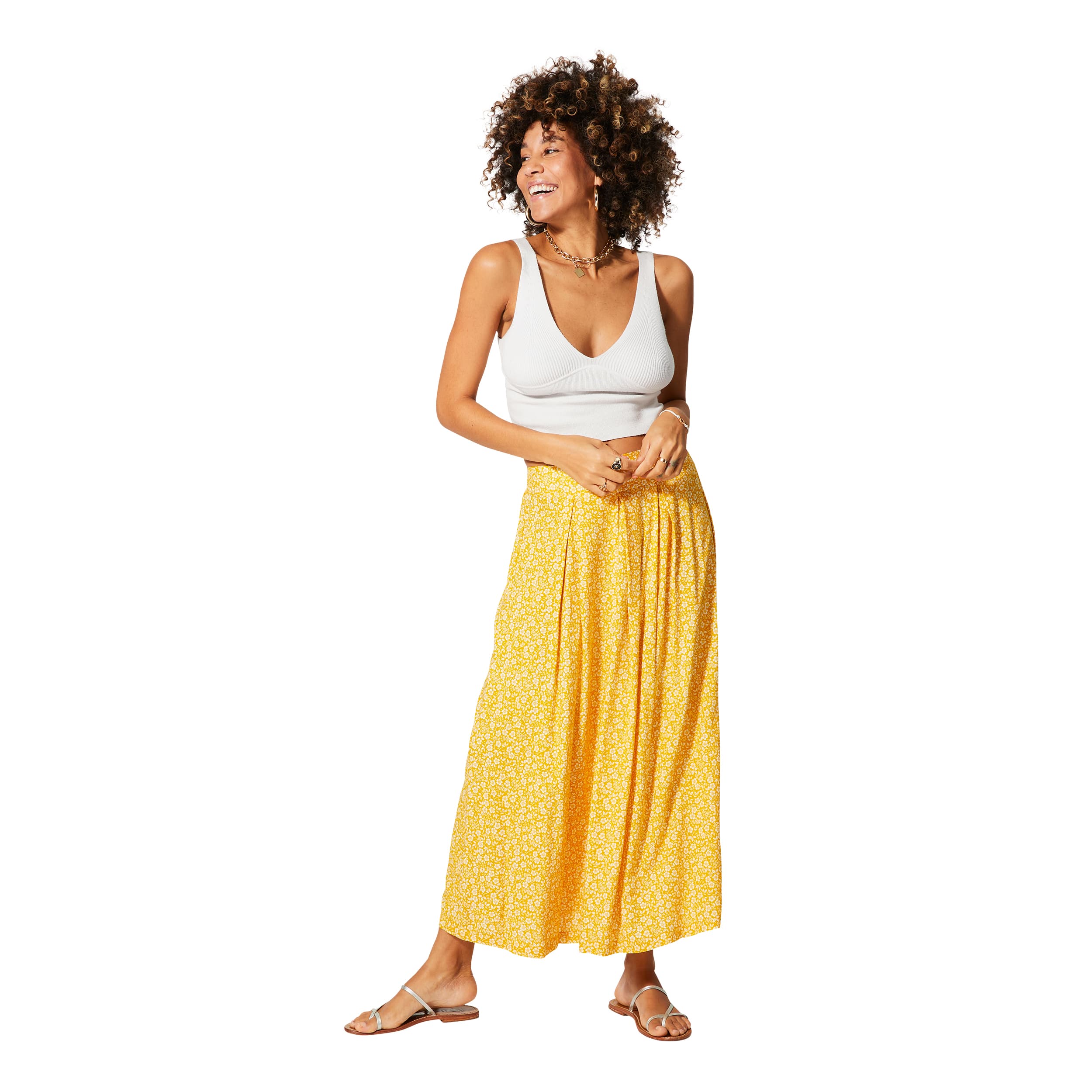 Jupe été longue Meta - 100% viscose - jaune, blanc - Akoustik Online