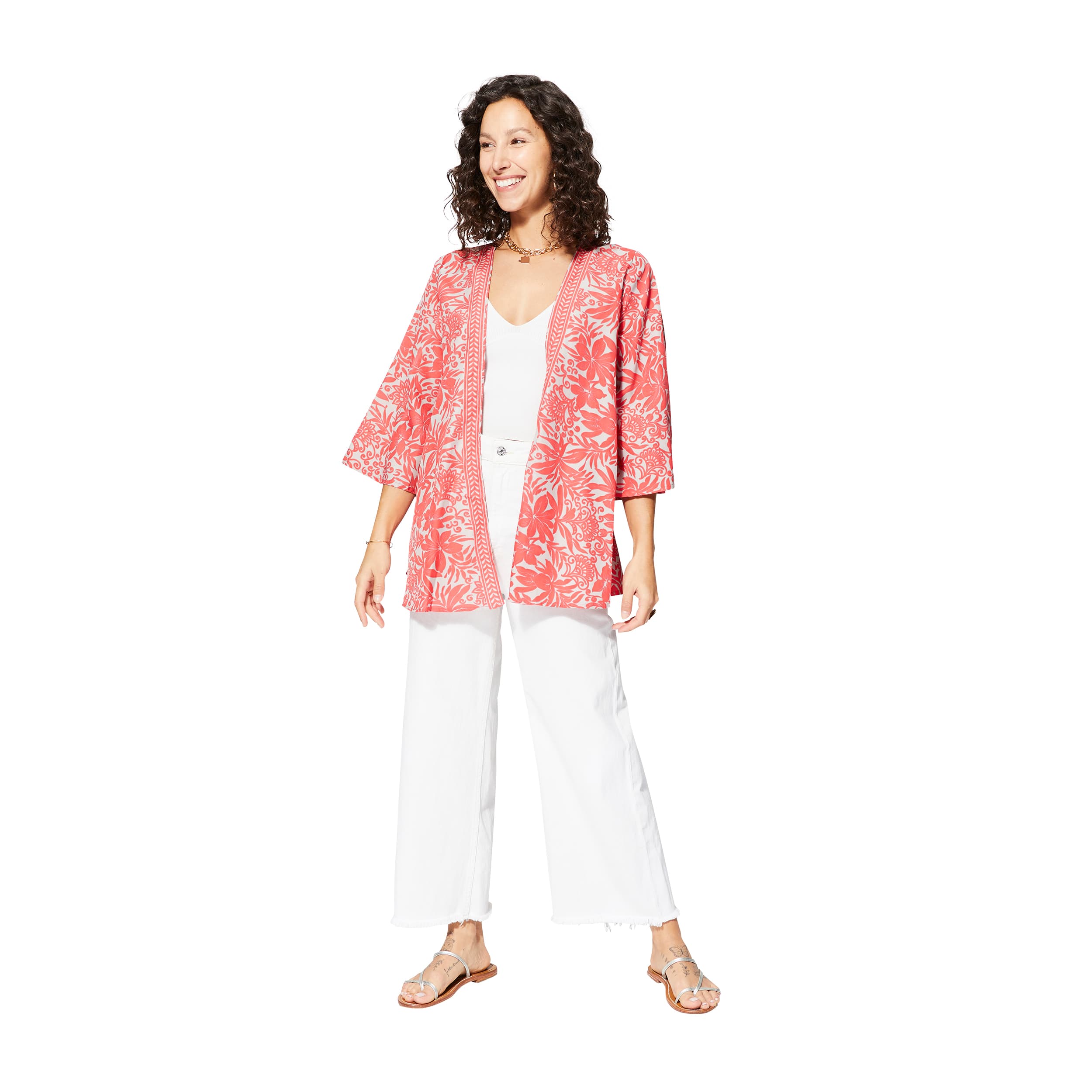 Kimono été court manches 3/4 Drummond - gris, rouge - Akoustik Online