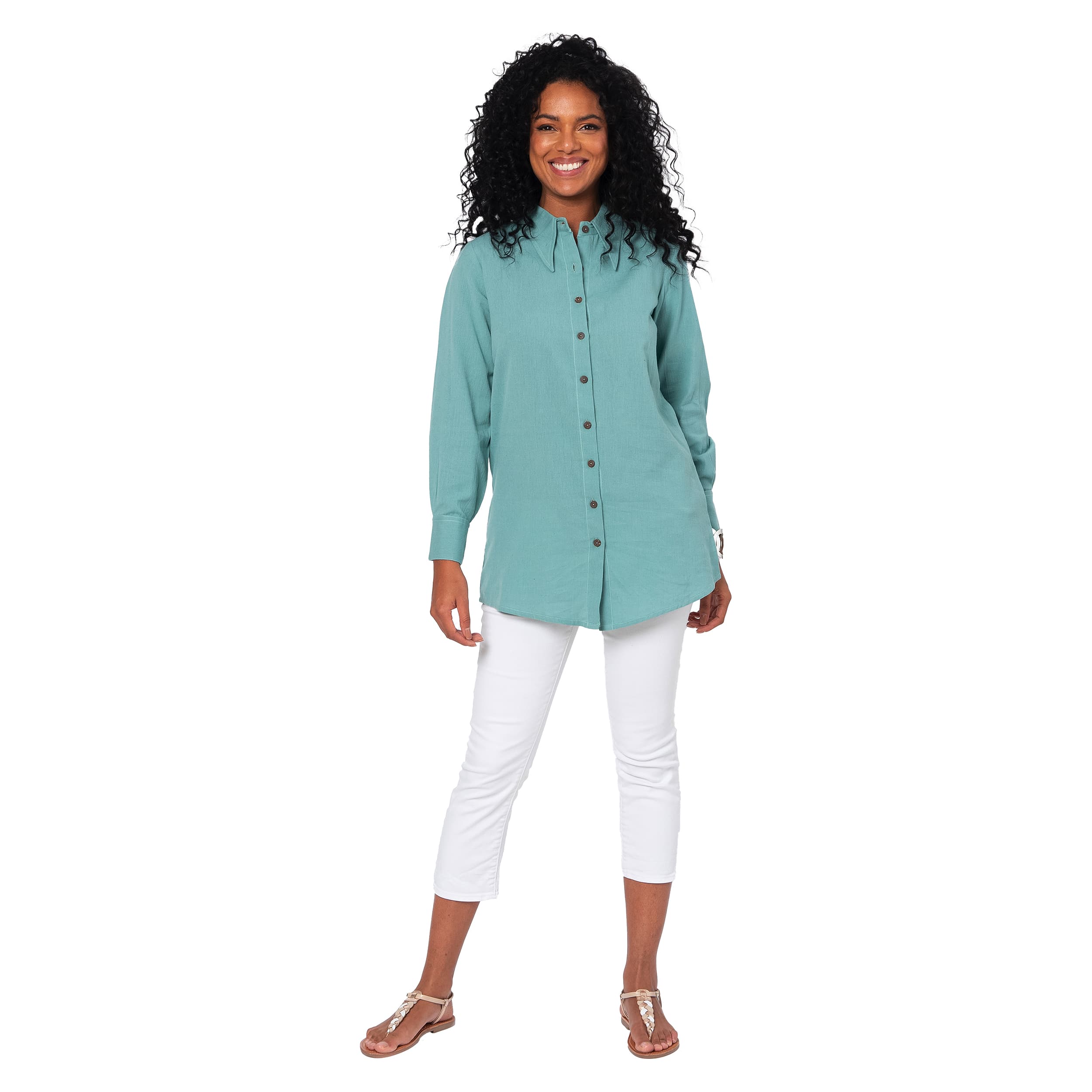 Chemise été manches longues Seumas - turquoise - Akoustik Online