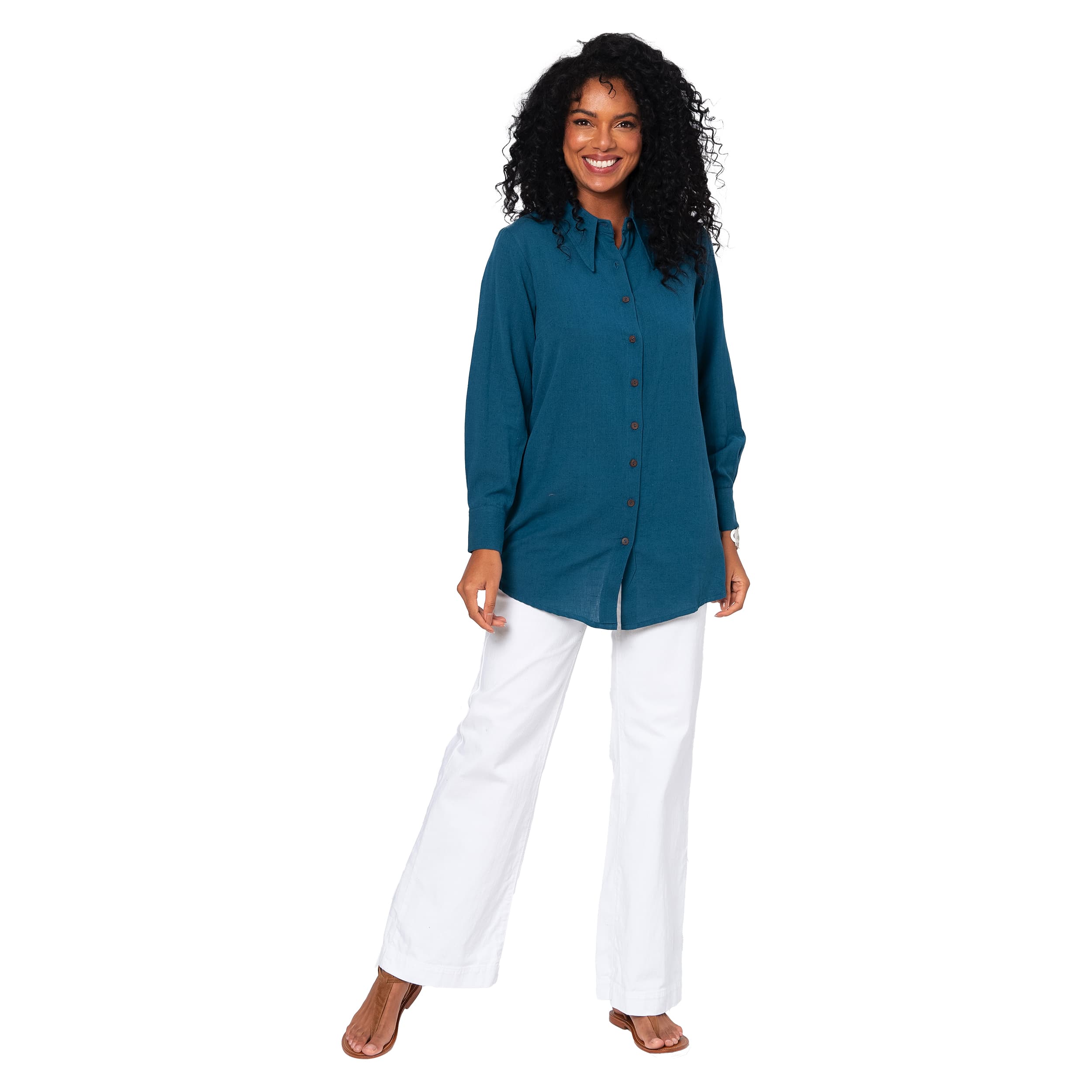 Chemise été manches longues Mihaela - petrole - Akoustik Online