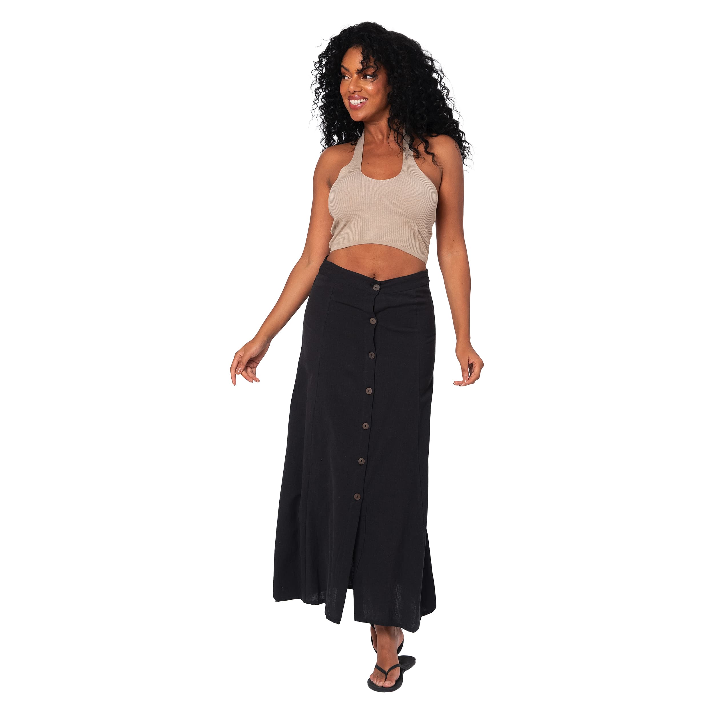 Jupe été longue Luvinia - 70% coton - 30% lin - noir - Akoustik Online