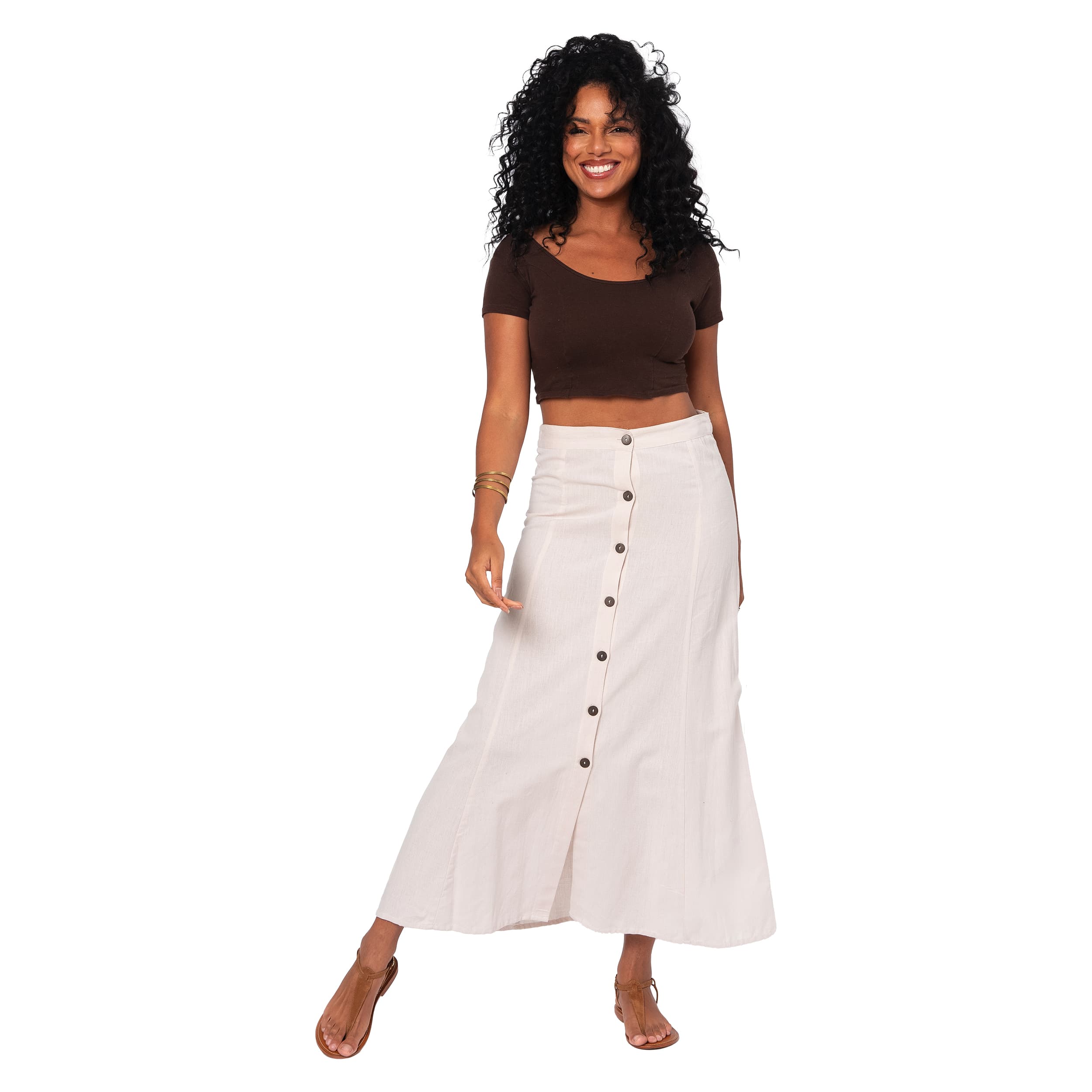 Jupe été longue Nadir - 70% coton - 30% lin - beige - Akoustik Online