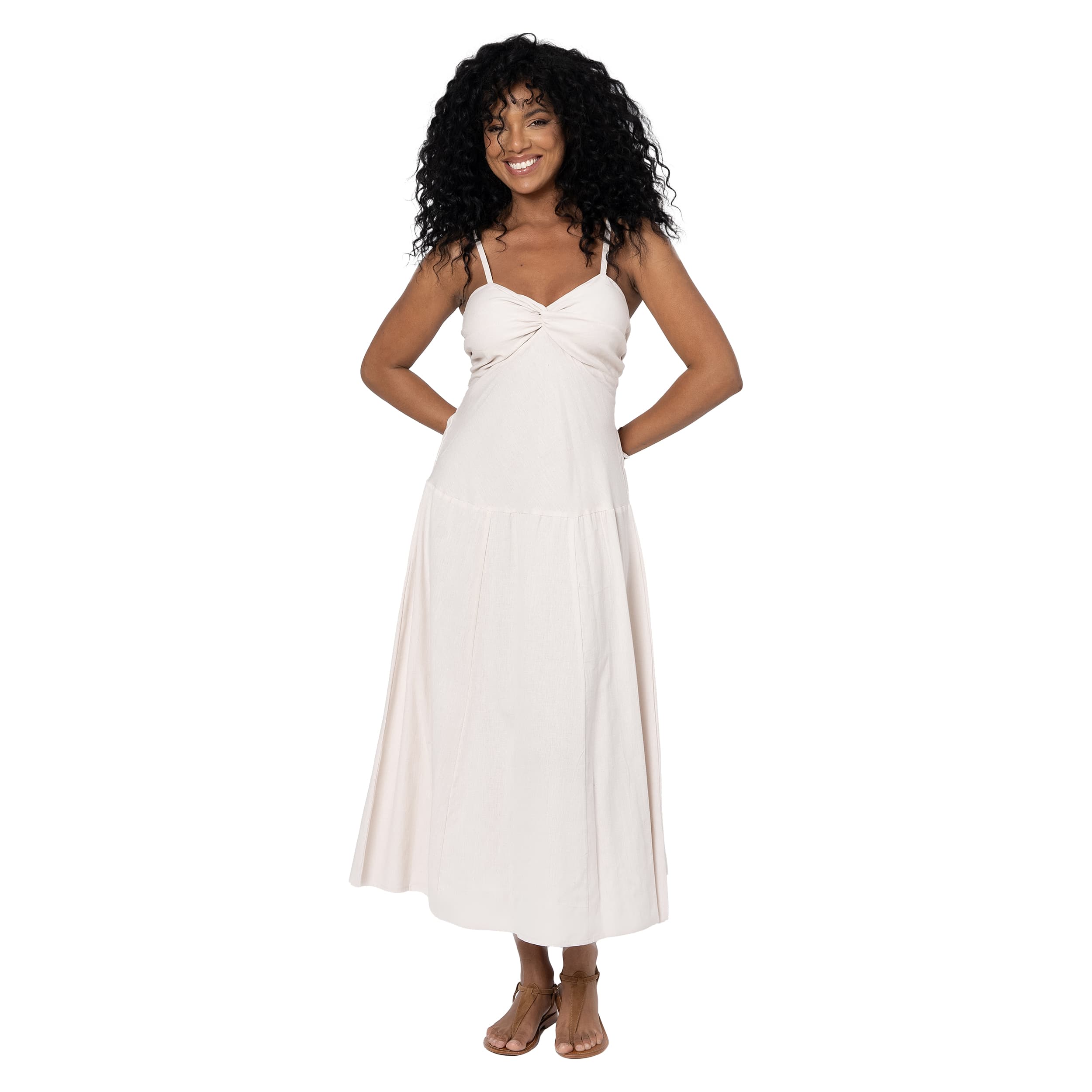 Robe été longue sans manches Laurinda - beige - Akoustik Online