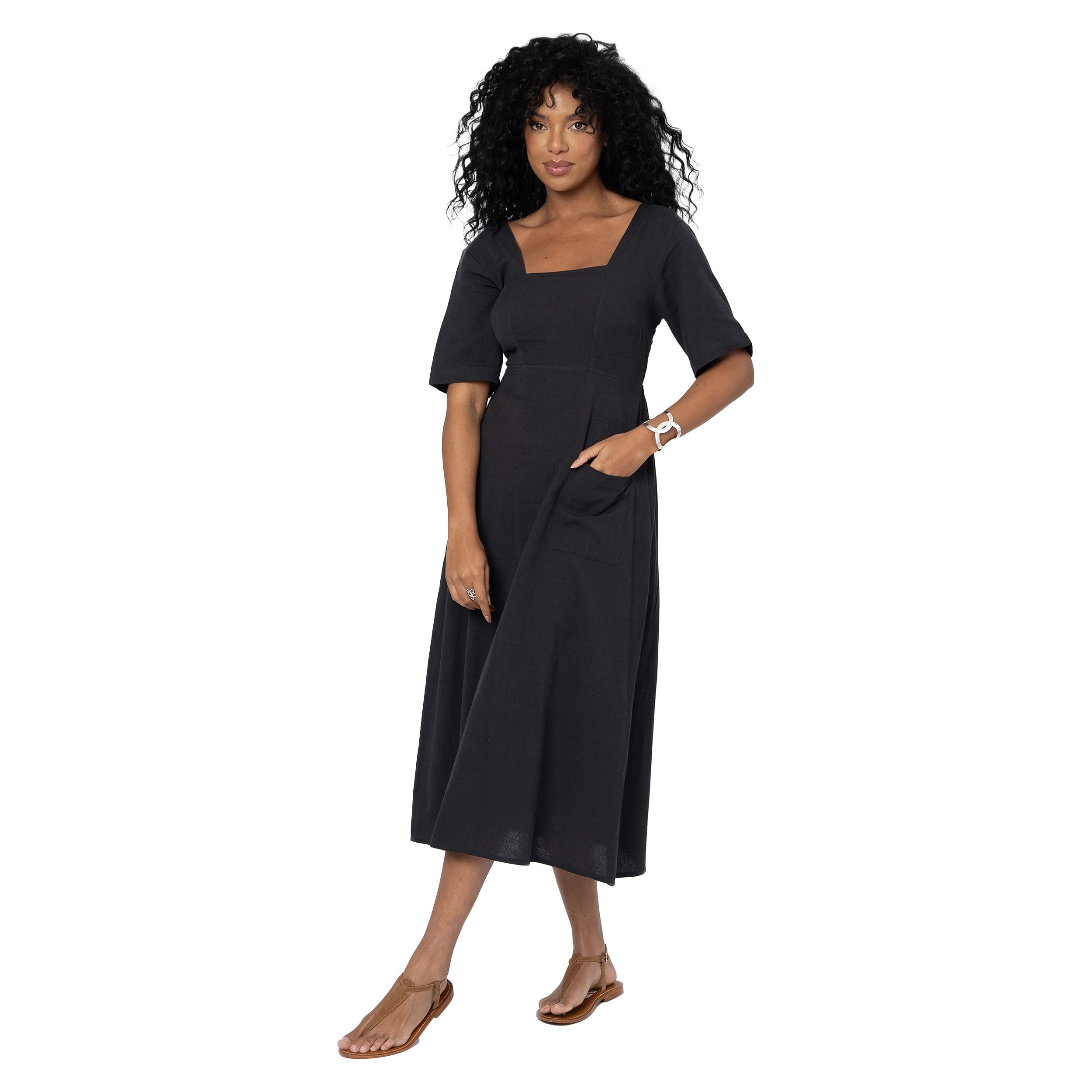 Robe été longue manches courtes Salomé - noir - Akoustik Online
