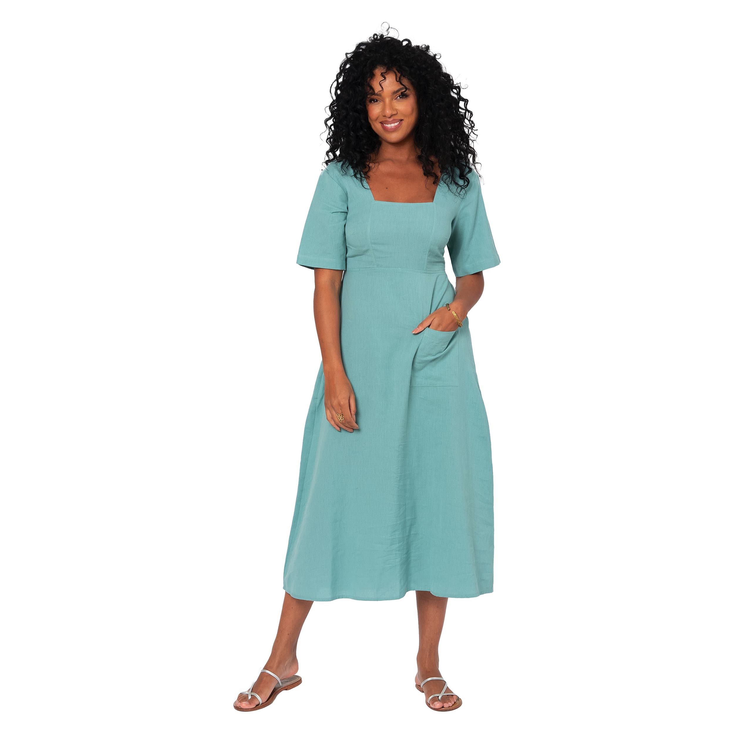 Robe été longue manches courtes Francene - turquoise - Akoustik Online