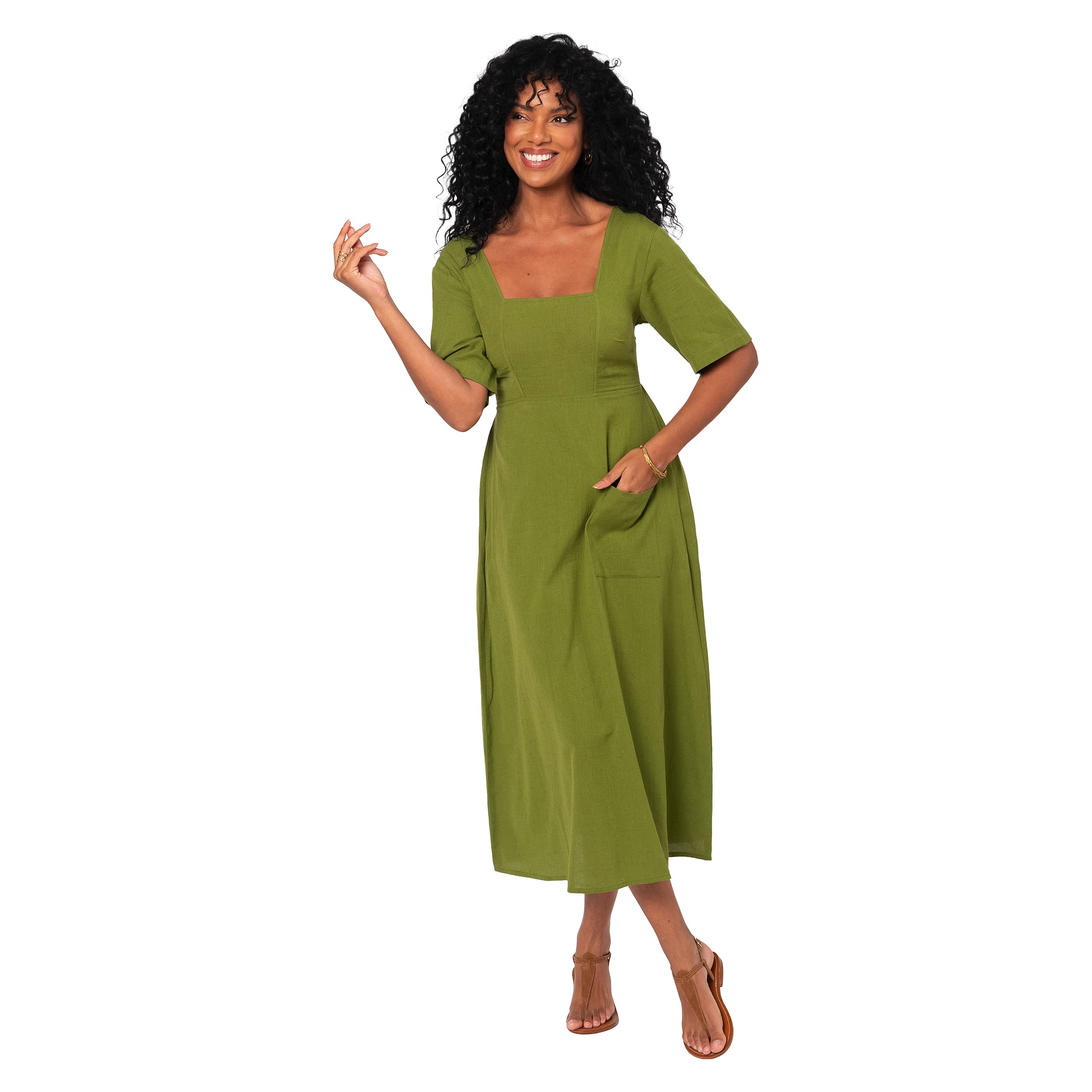 Robe été longue manches courtes Angelina - vert - Akoustik Online