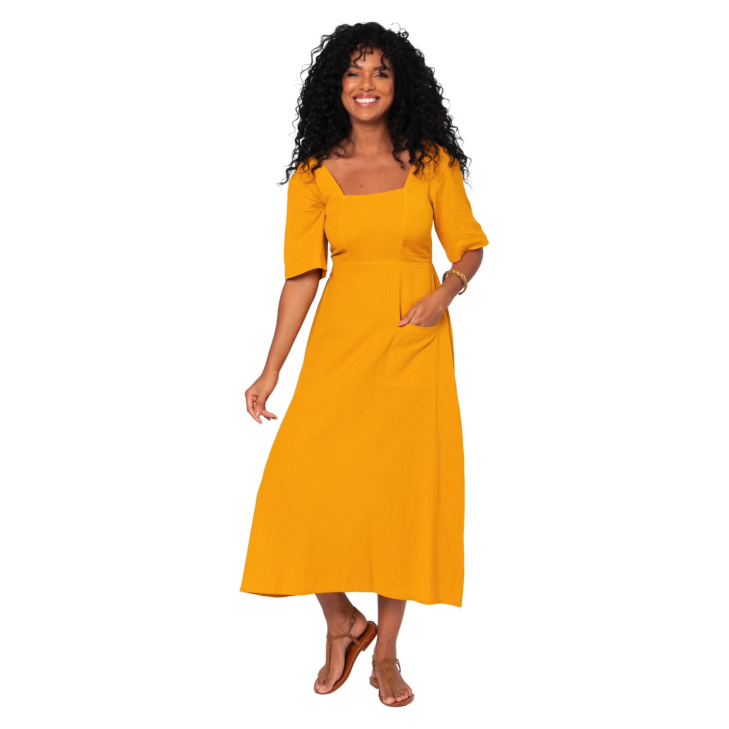 Robe été longue manches courtes Parvin - jaune - Akoustik Online