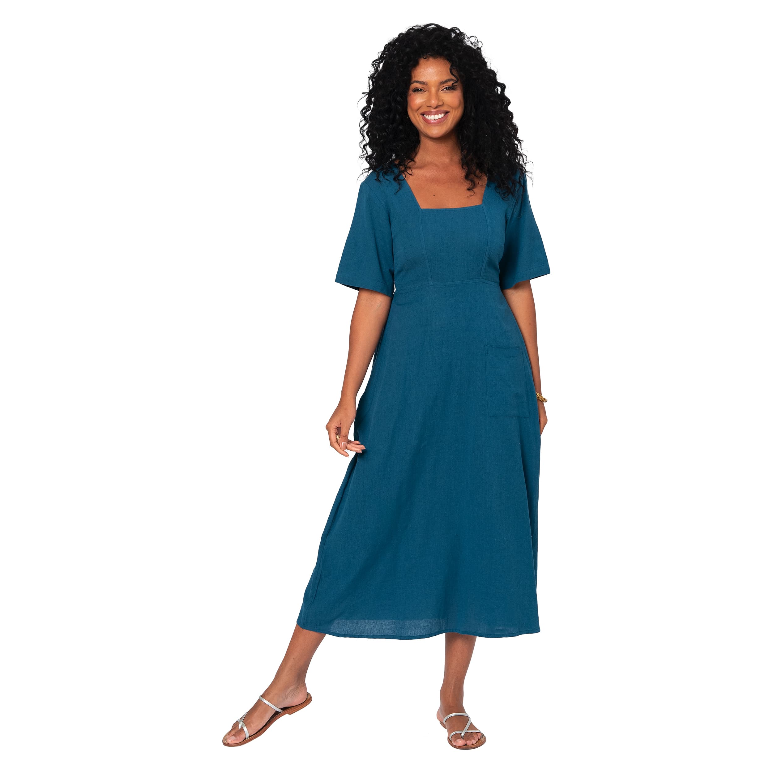 Robe été longue manches courtes Rosette - petrole - Akoustik Online