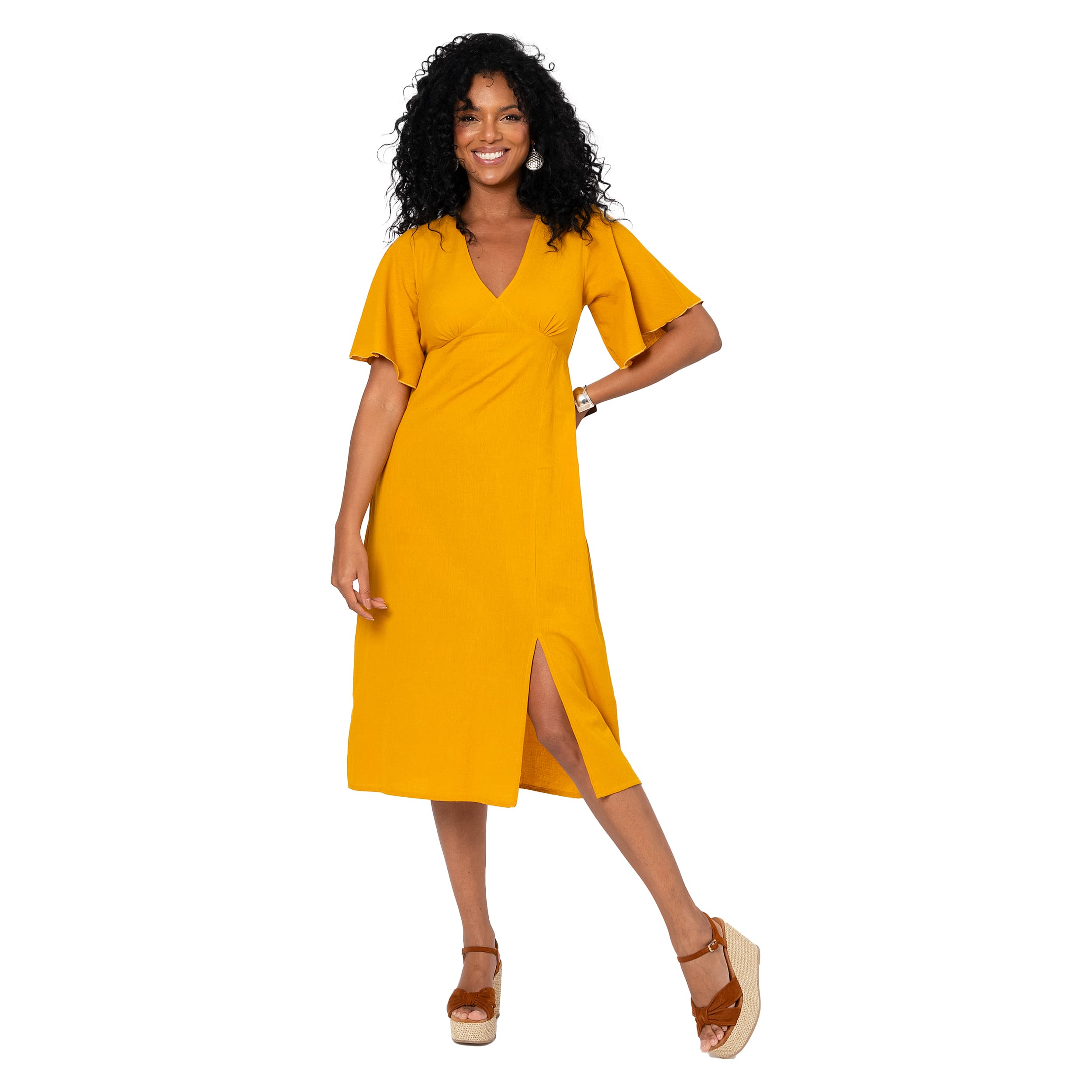 Robe été longue manches courtes Edsel - jaune - Akoustik Online