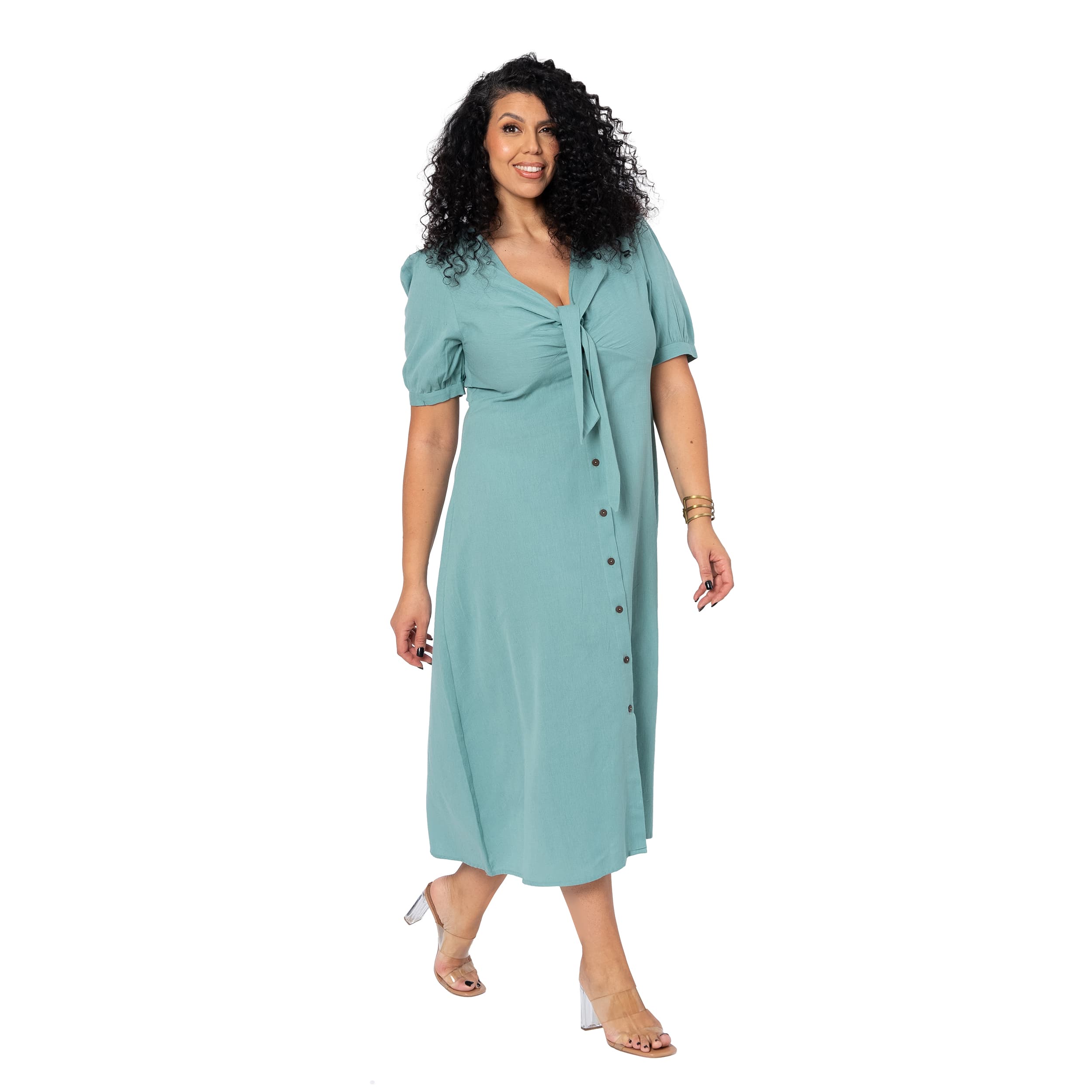 Robe été longue manches courtes Dung - turquoise - Akoustik Online