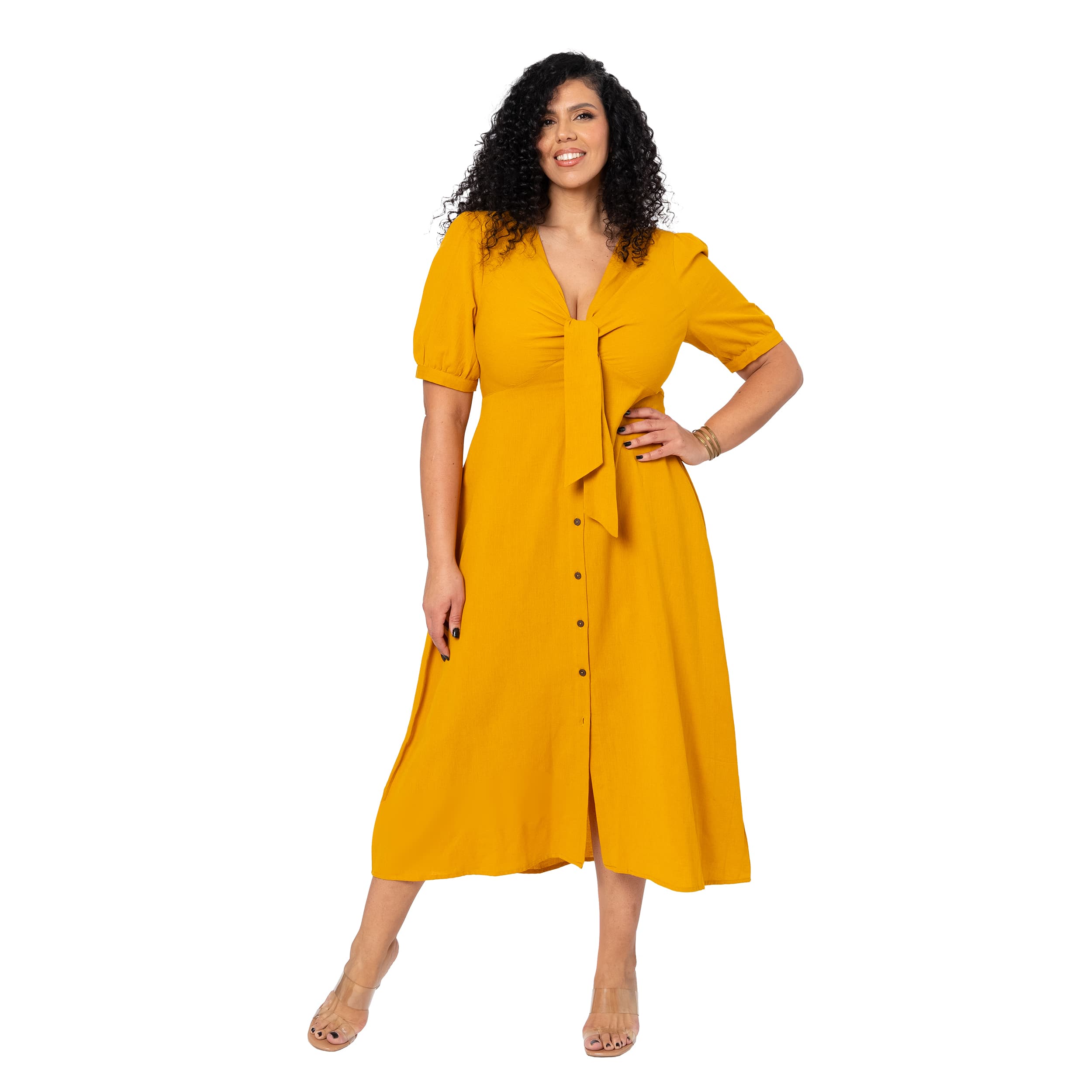 Robe été longue manches courtes Reba - jaune - Akoustik Online
