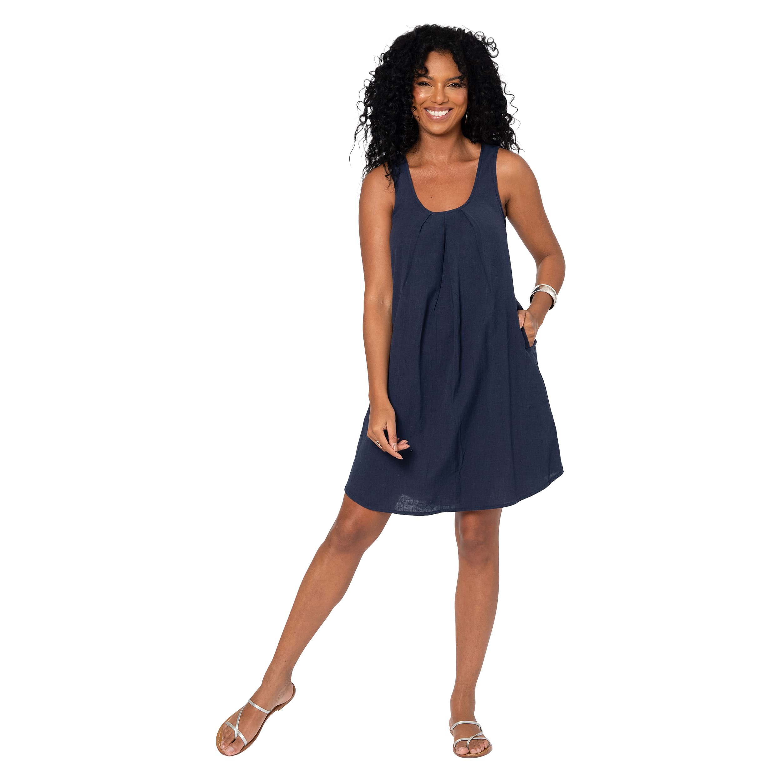 Robe été courte sans manches Farah - bleu marine - Akoustik Online