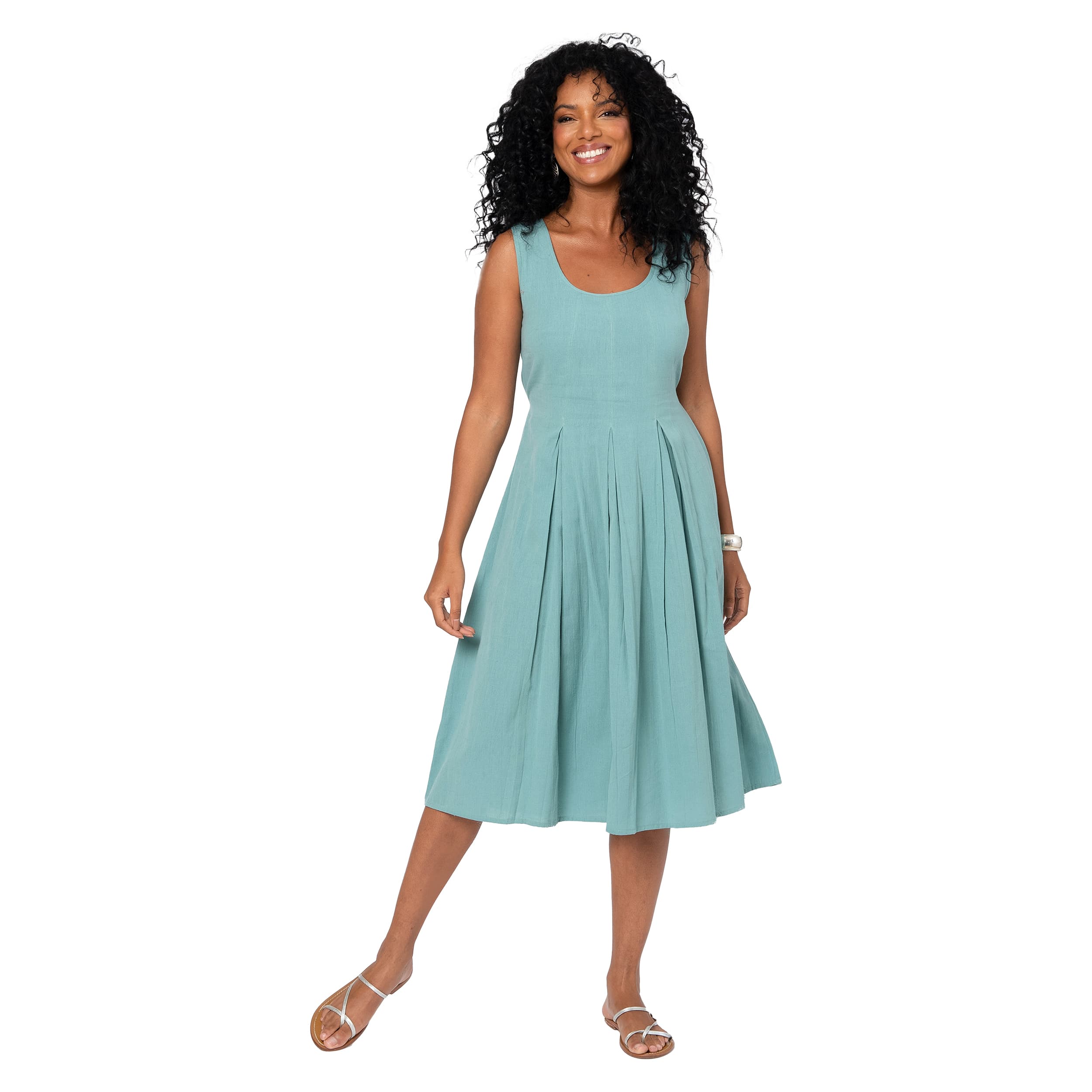Robe été mi-longue sans manches Rolande - turquoise - Akoustik Online