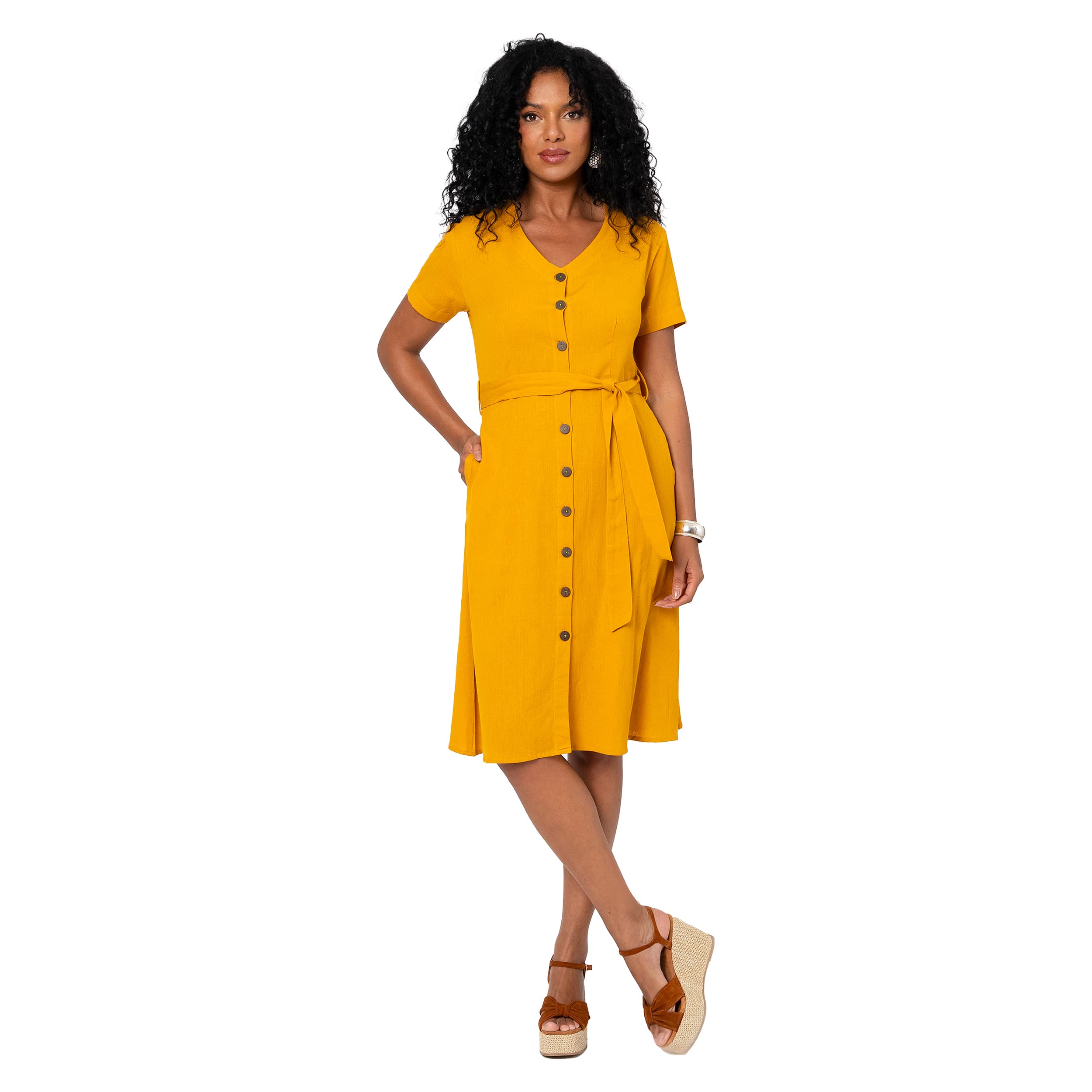 Robe été mi-longue manches courtes Geoffrey - jaune - Akoustik Online