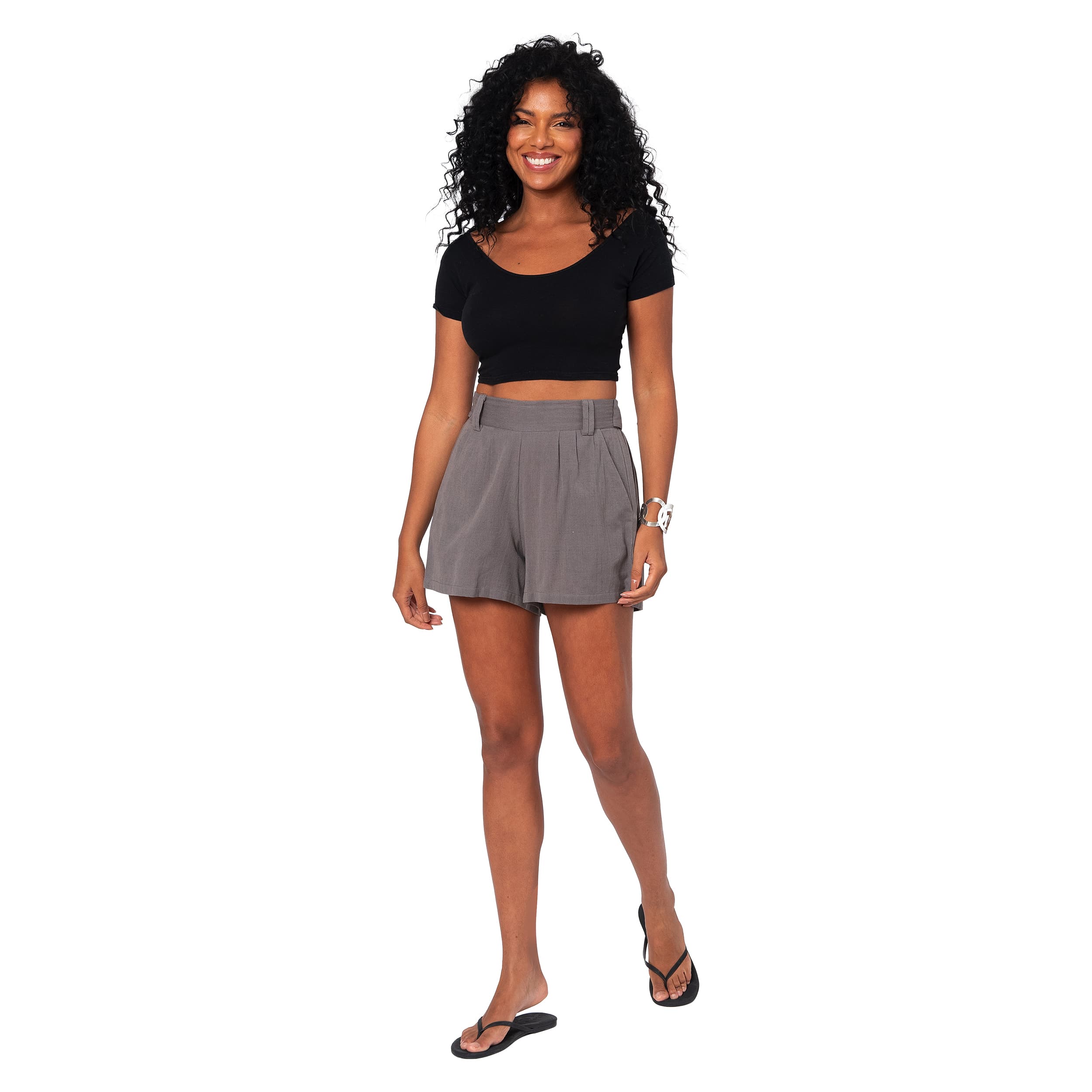 Short été Elfrida - 70% coton - 30% lin - gris - Akoustik Online
