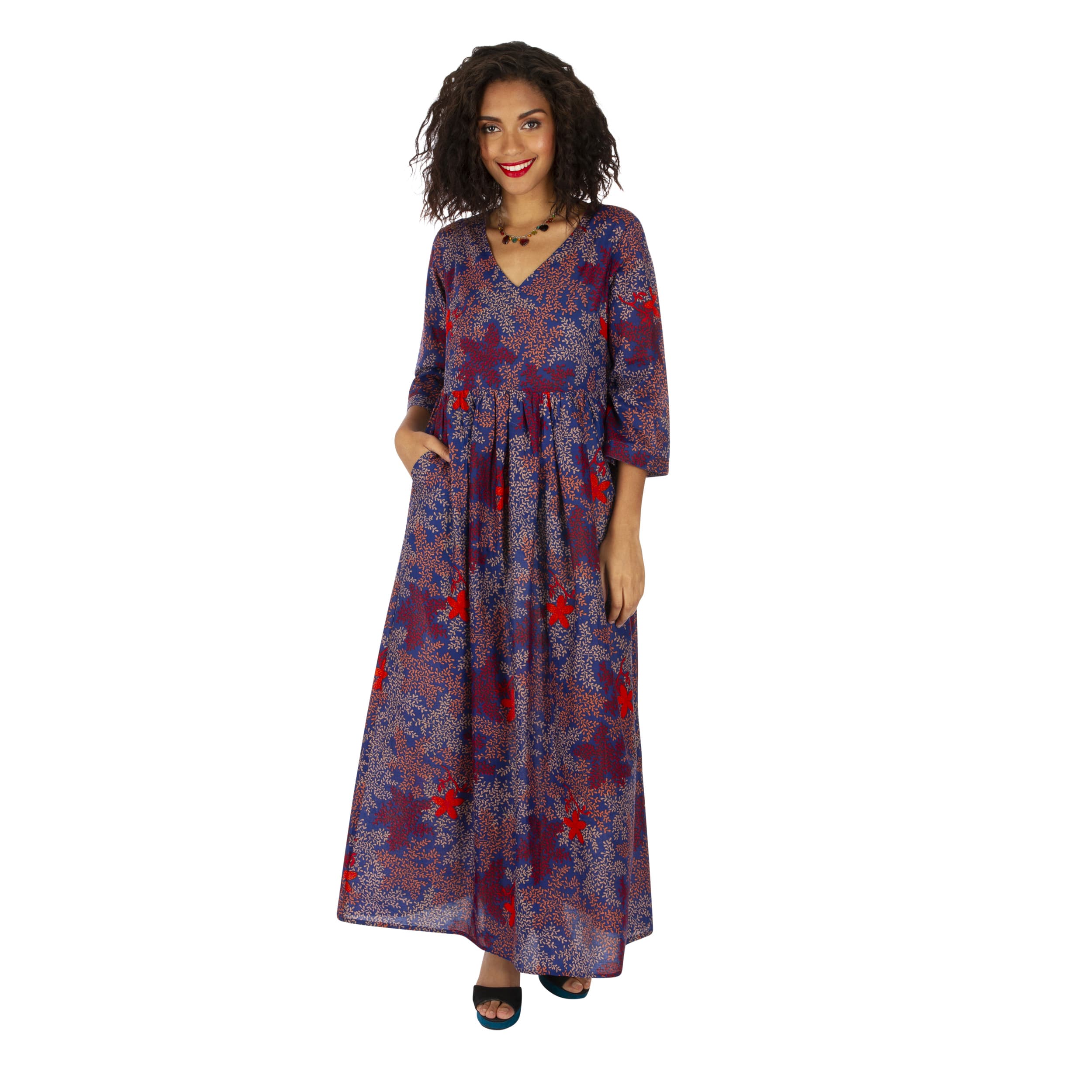 Robe été longue manches 3/4 Ignas - bleu, rouge - Akoustik Online
