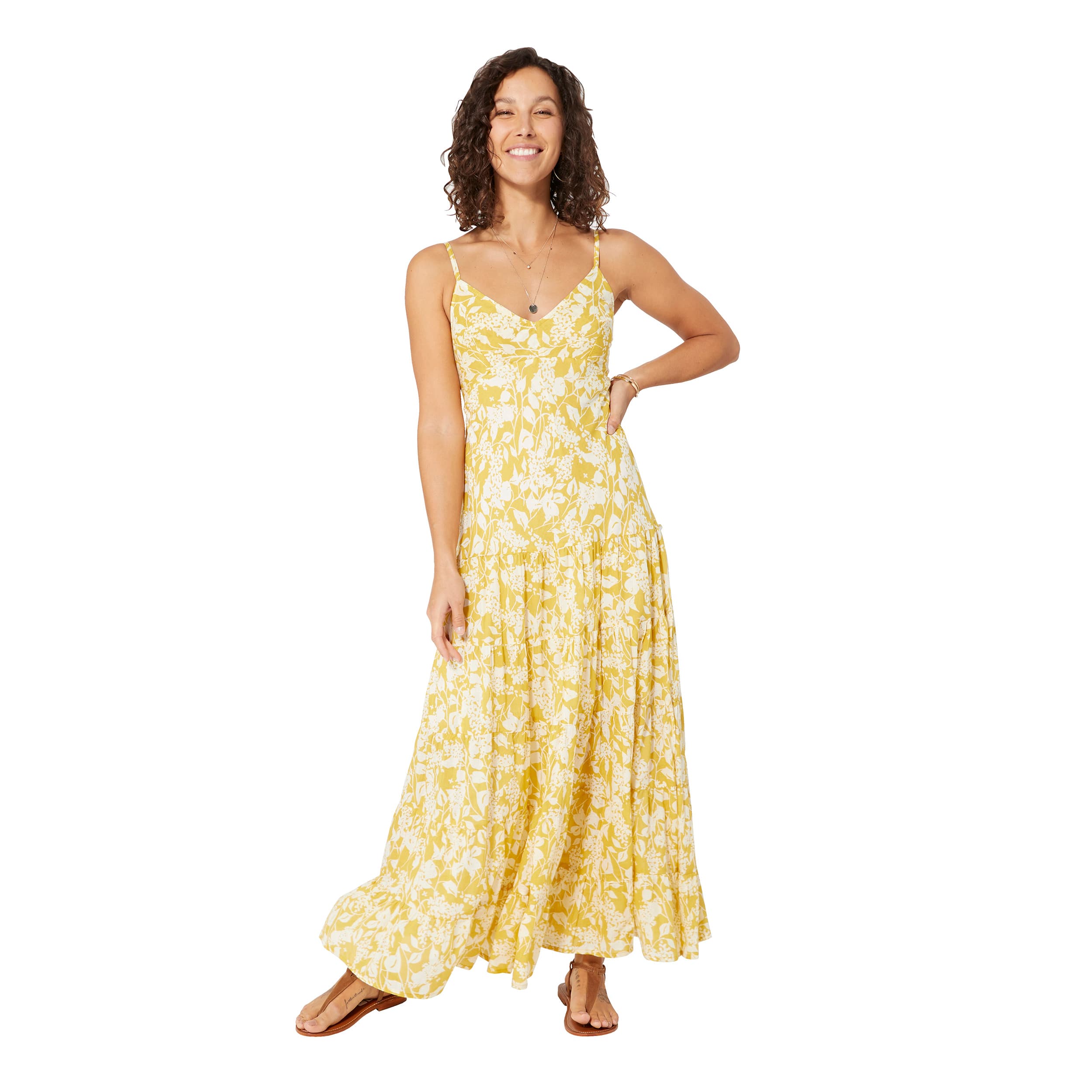 Robe été longue sans manches Aleesha - jaune, blanc - Akoustik Online