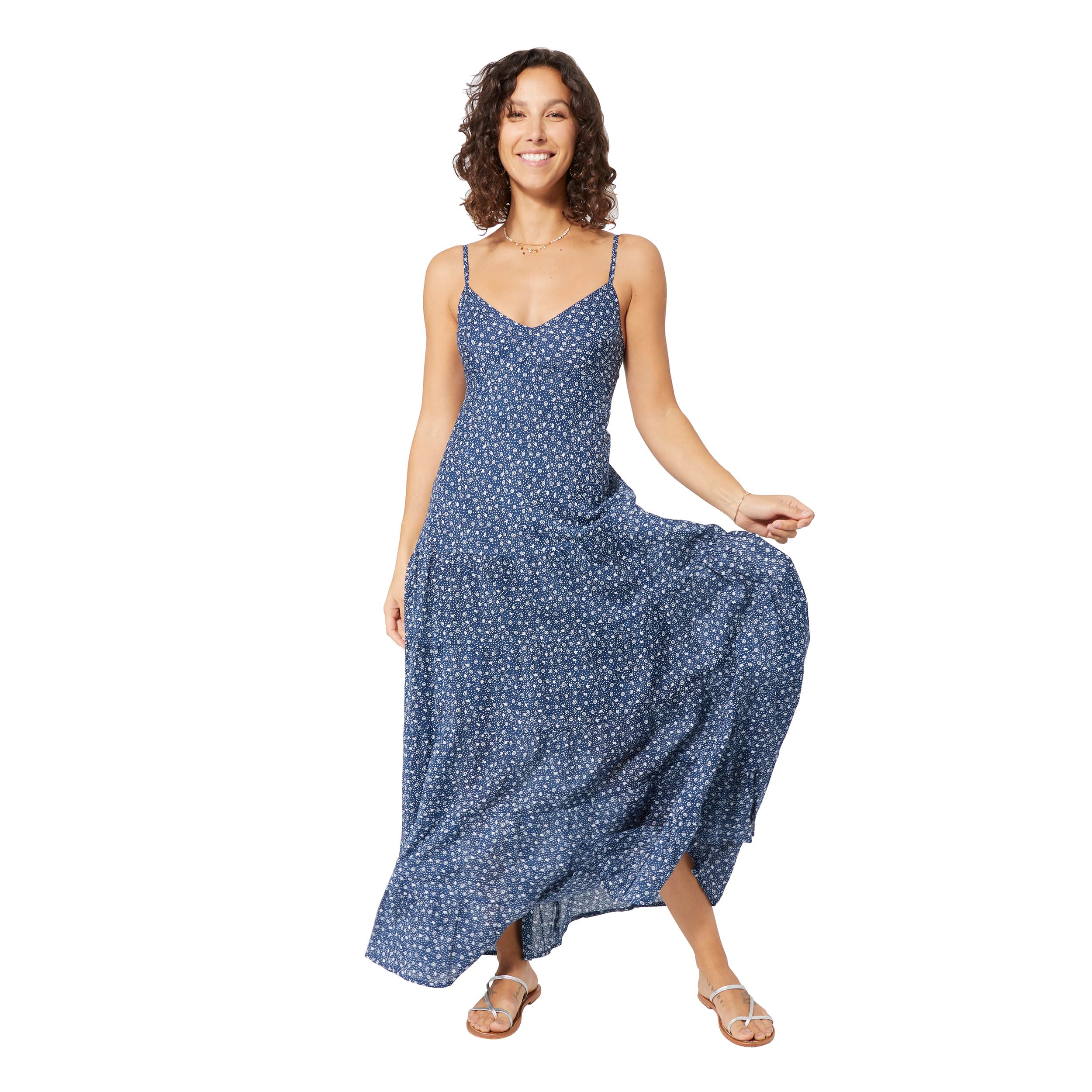 Robe été longue sans manches Azarel - bleu, blanc - Akoustik Online