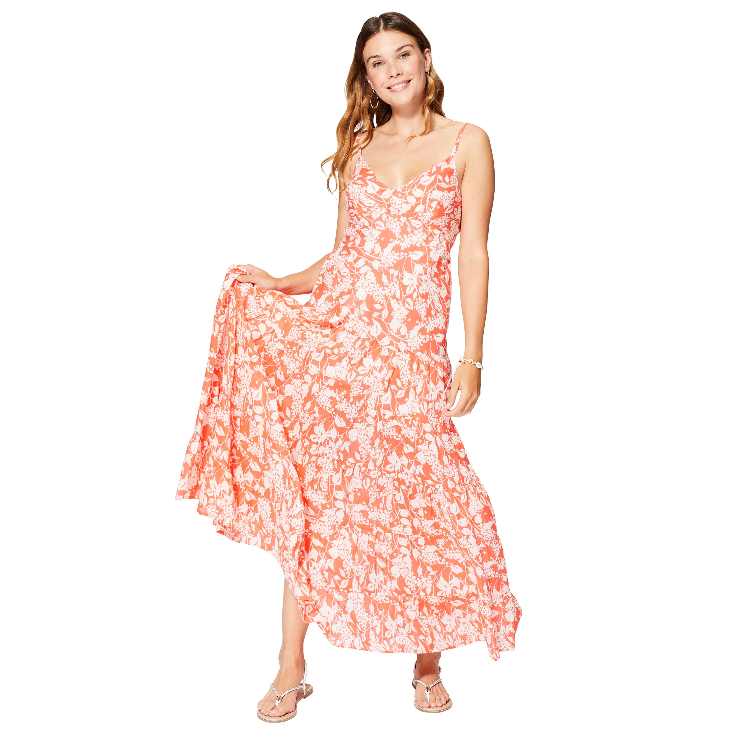 Robe été longue sans manches Charlie - orange, blanc - Akoustik Online