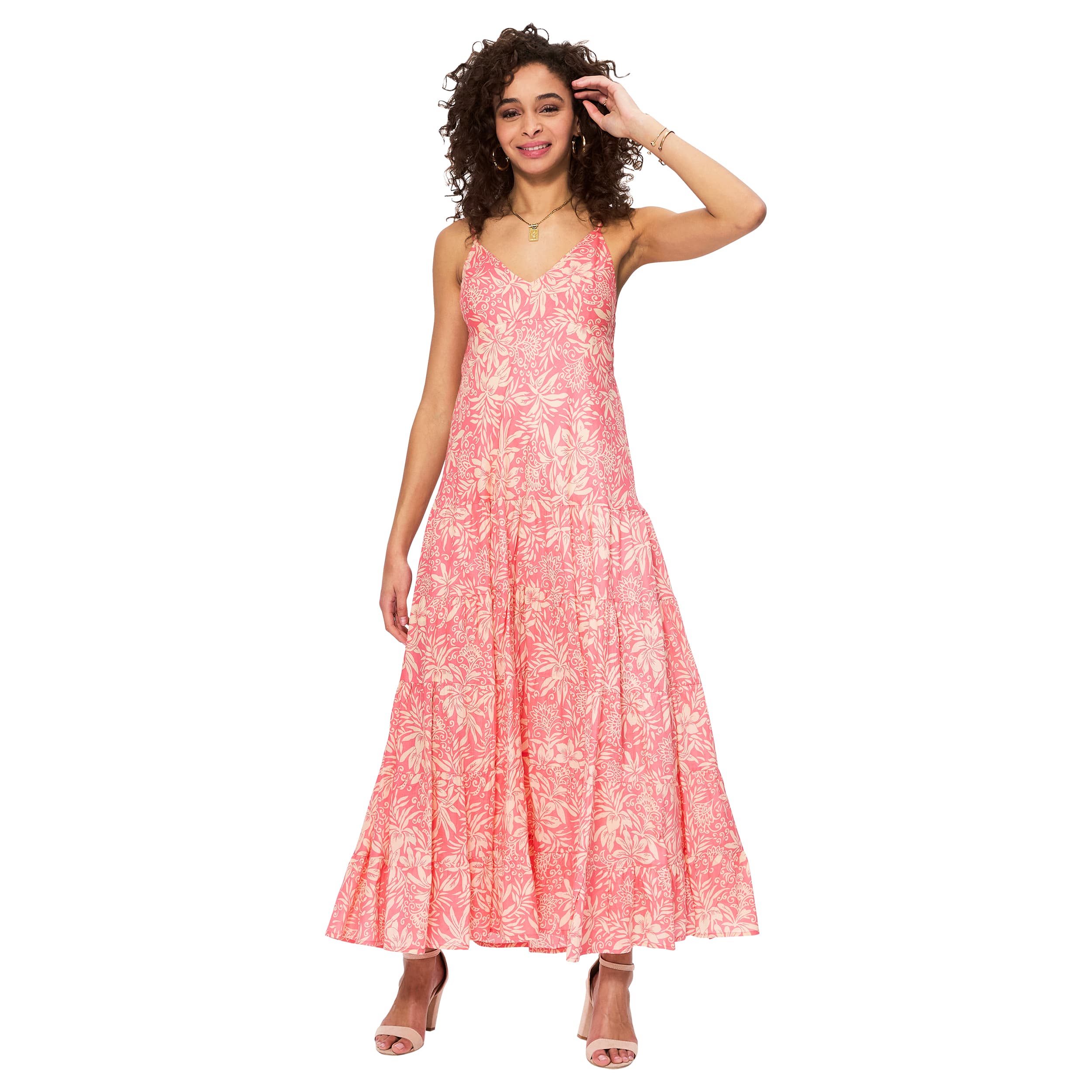 Robe été longue sans manches Sìoltach - rose, creme - Akoustik Online