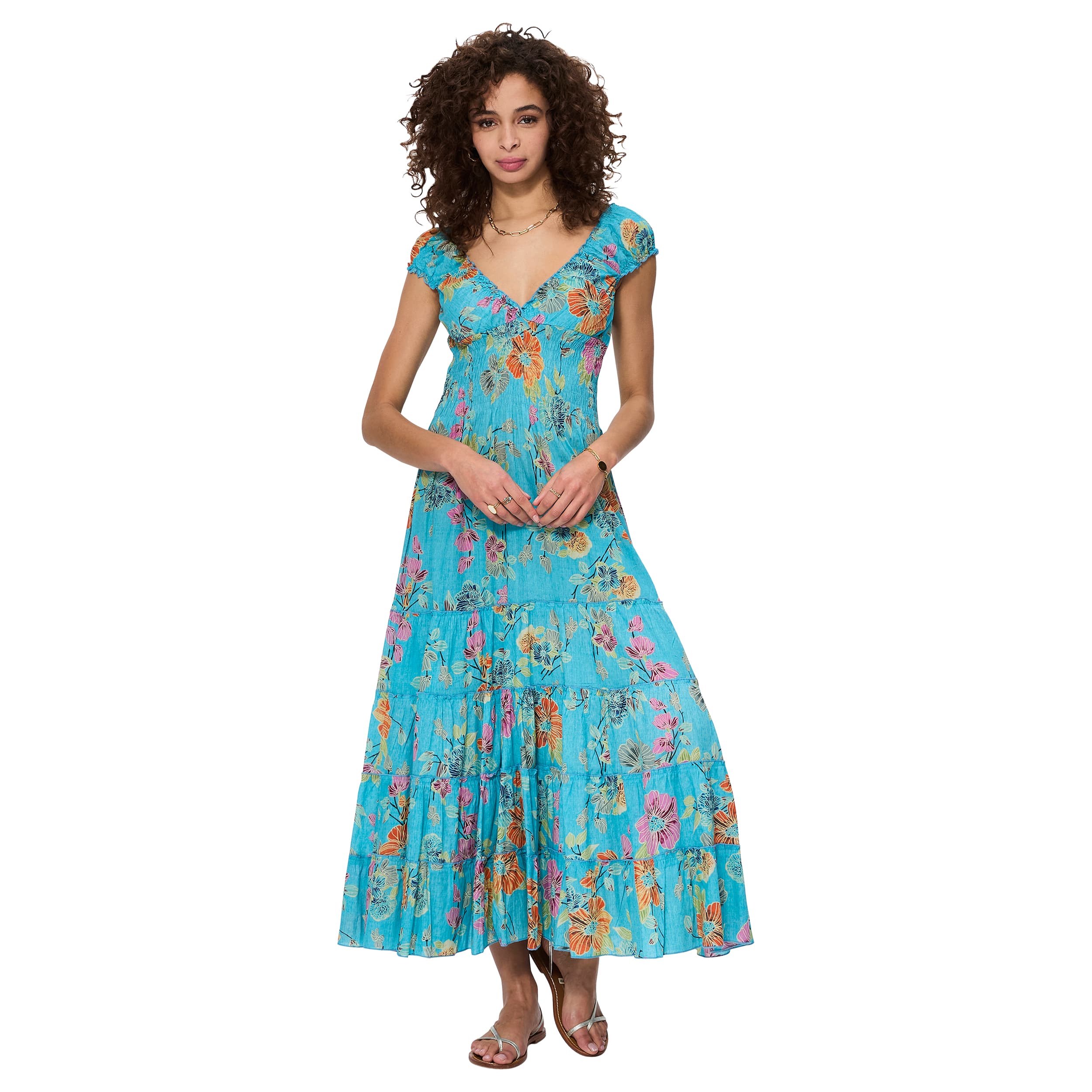 Robe été longue manches courtes Demelza - 100% coton - Akoustik Online