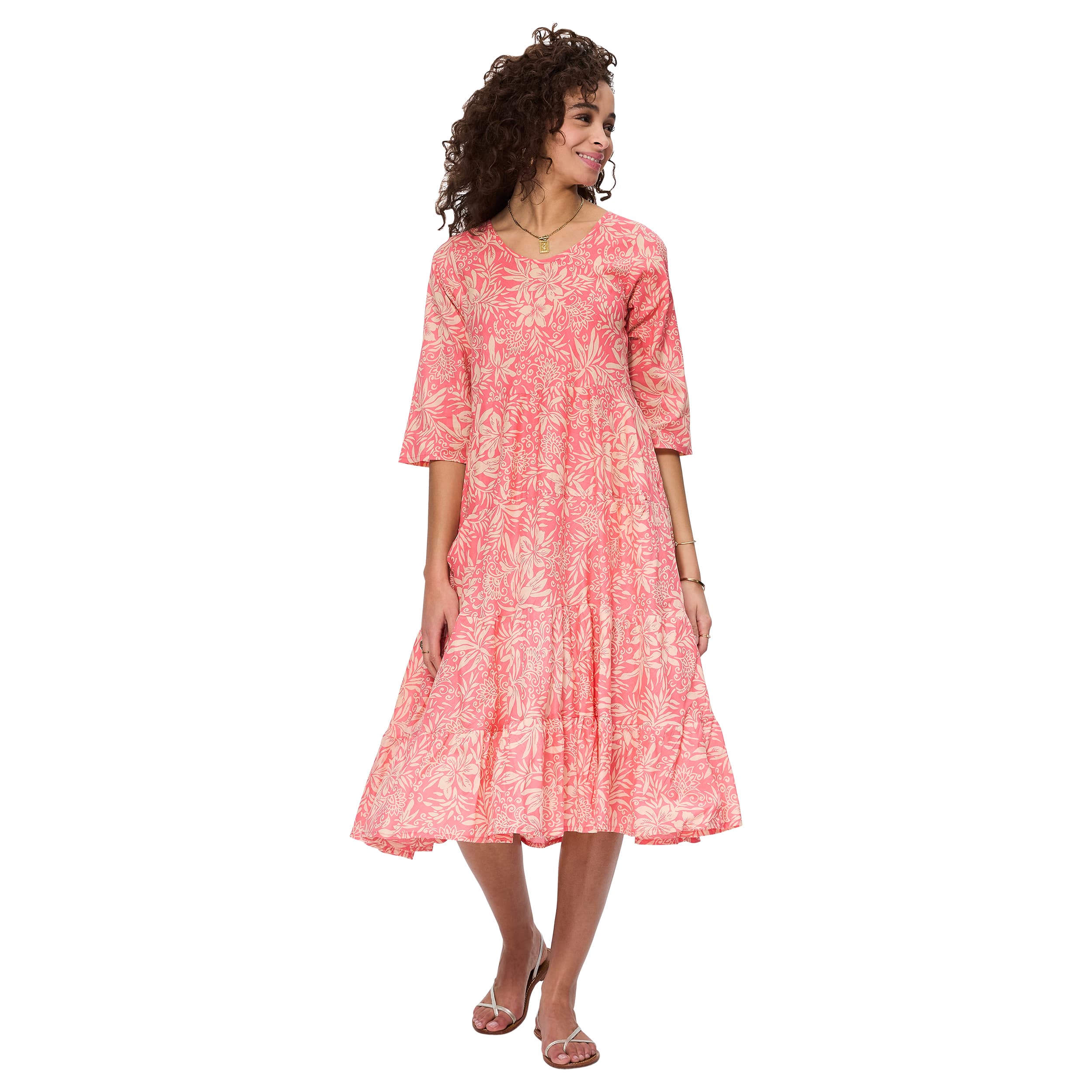 Robe été mi-longue manches 3/4 Mauri - rose, creme - Akoustik Online