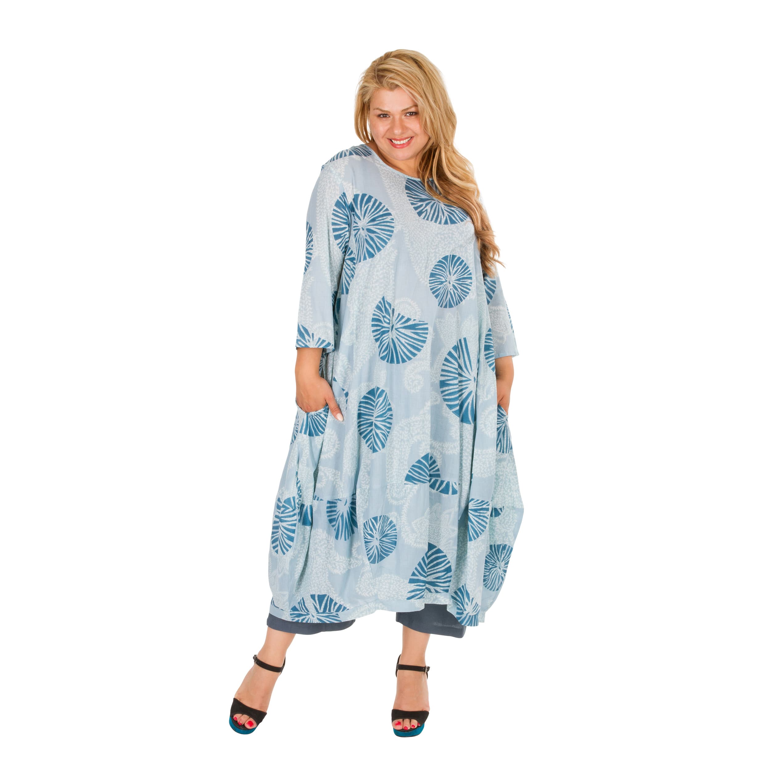 Robe été Sachiko - 100% voile de coton - bleu, blanc - Akoustik Online