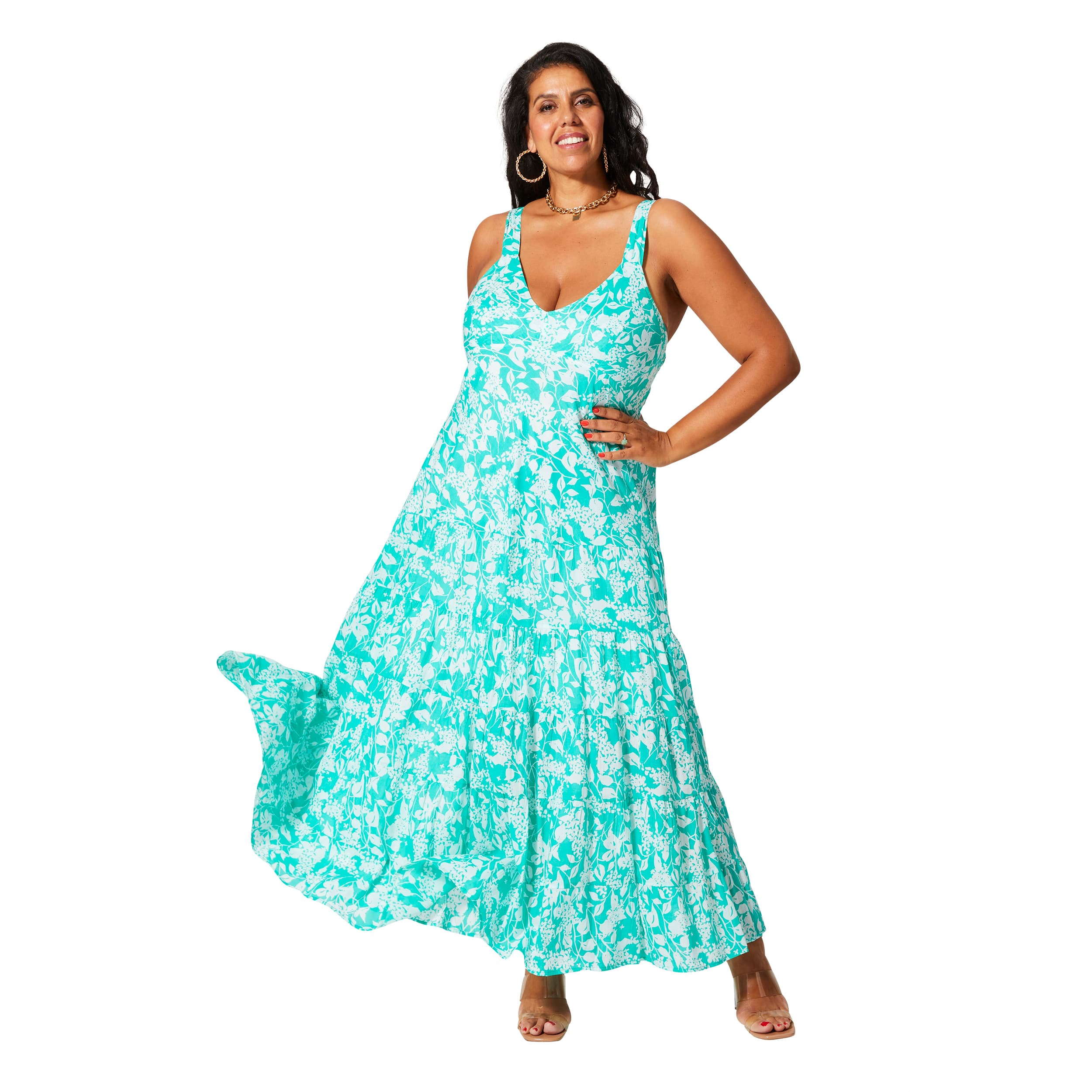 Robe été longue sans manches Tamzen - vert, blanc - Akoustik Online
