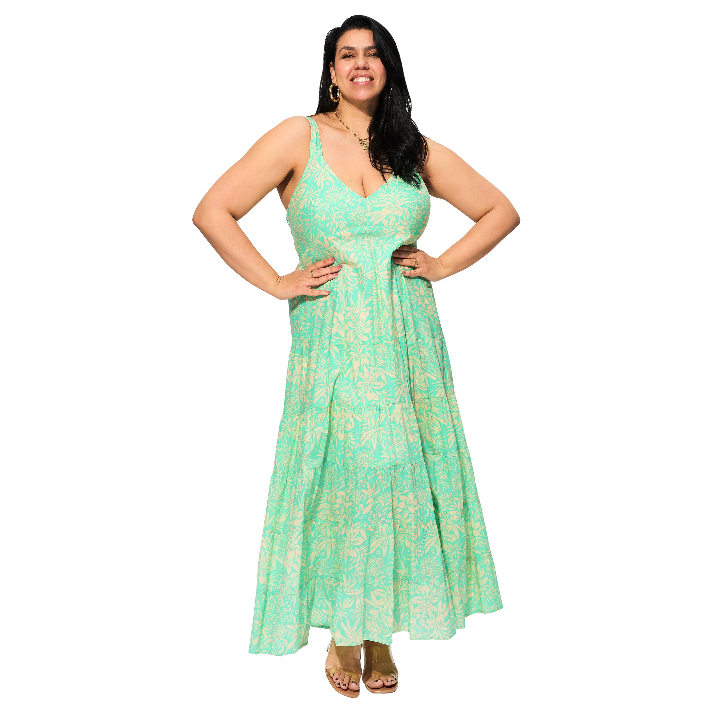 Robe été longue sans manches Amando - vert, creme - Akoustik Online