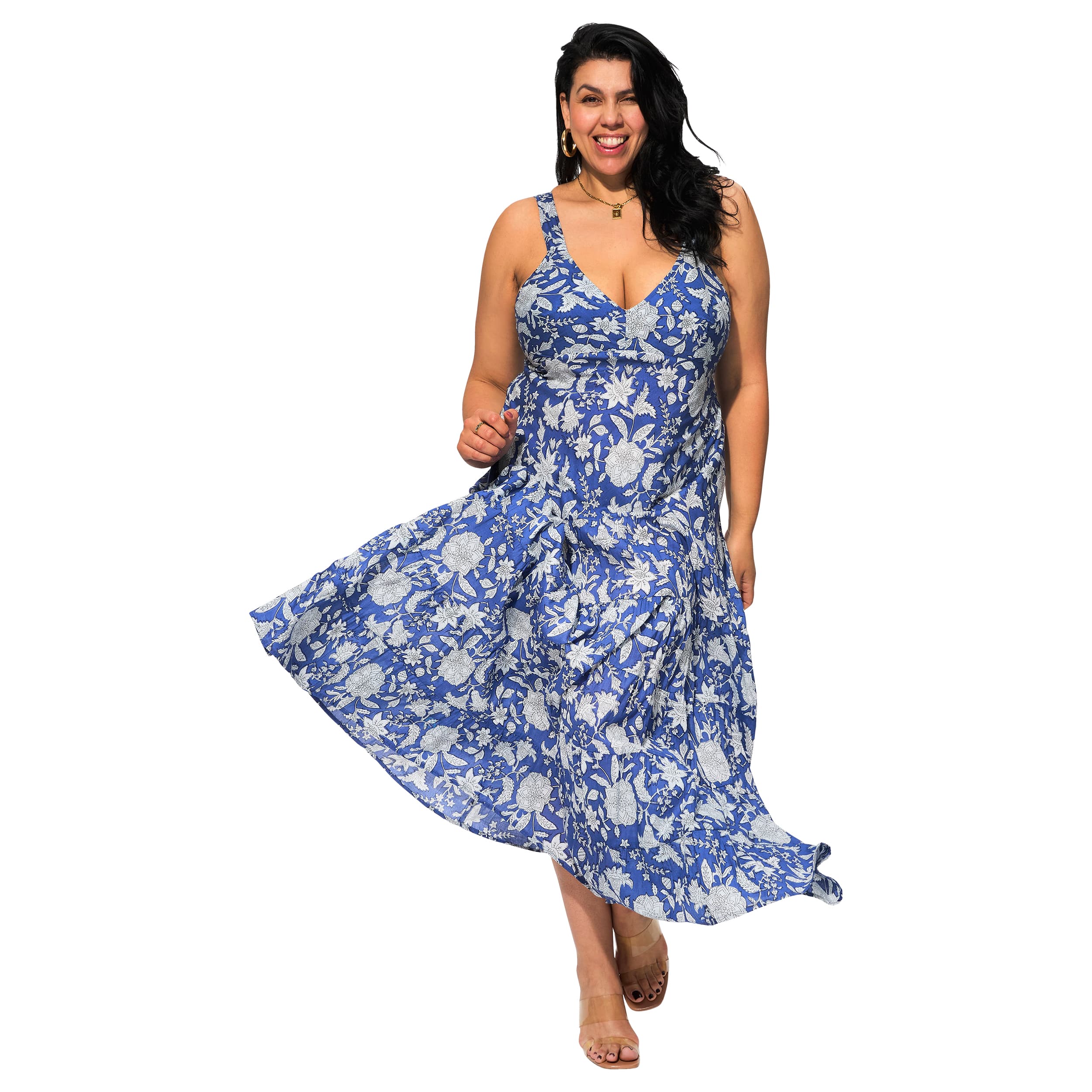 Robe été longue sans manches Yutke - bleu, blanc - Akoustik Online