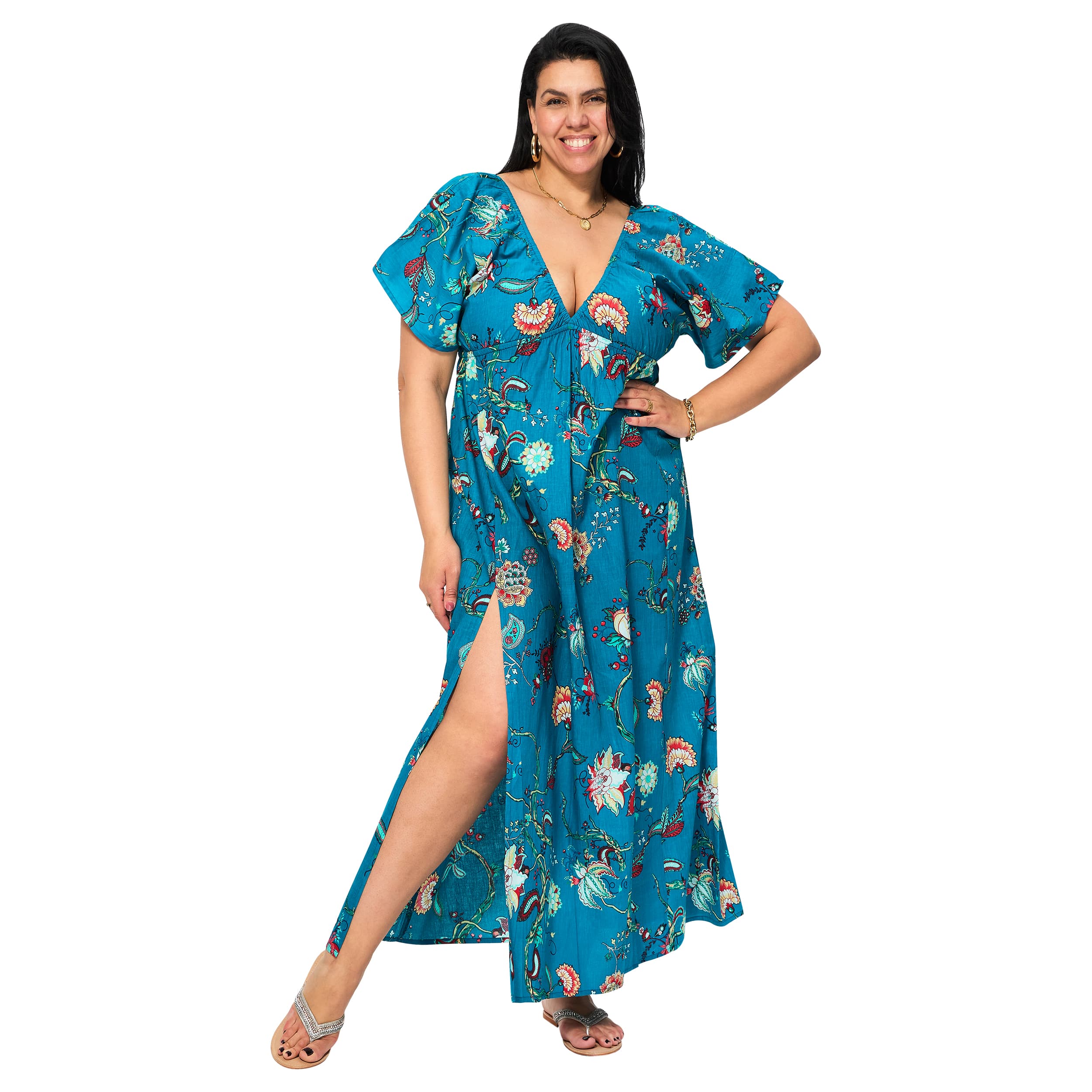 Robe été longue manches courtes Unique - 100% coton - Akoustik Online