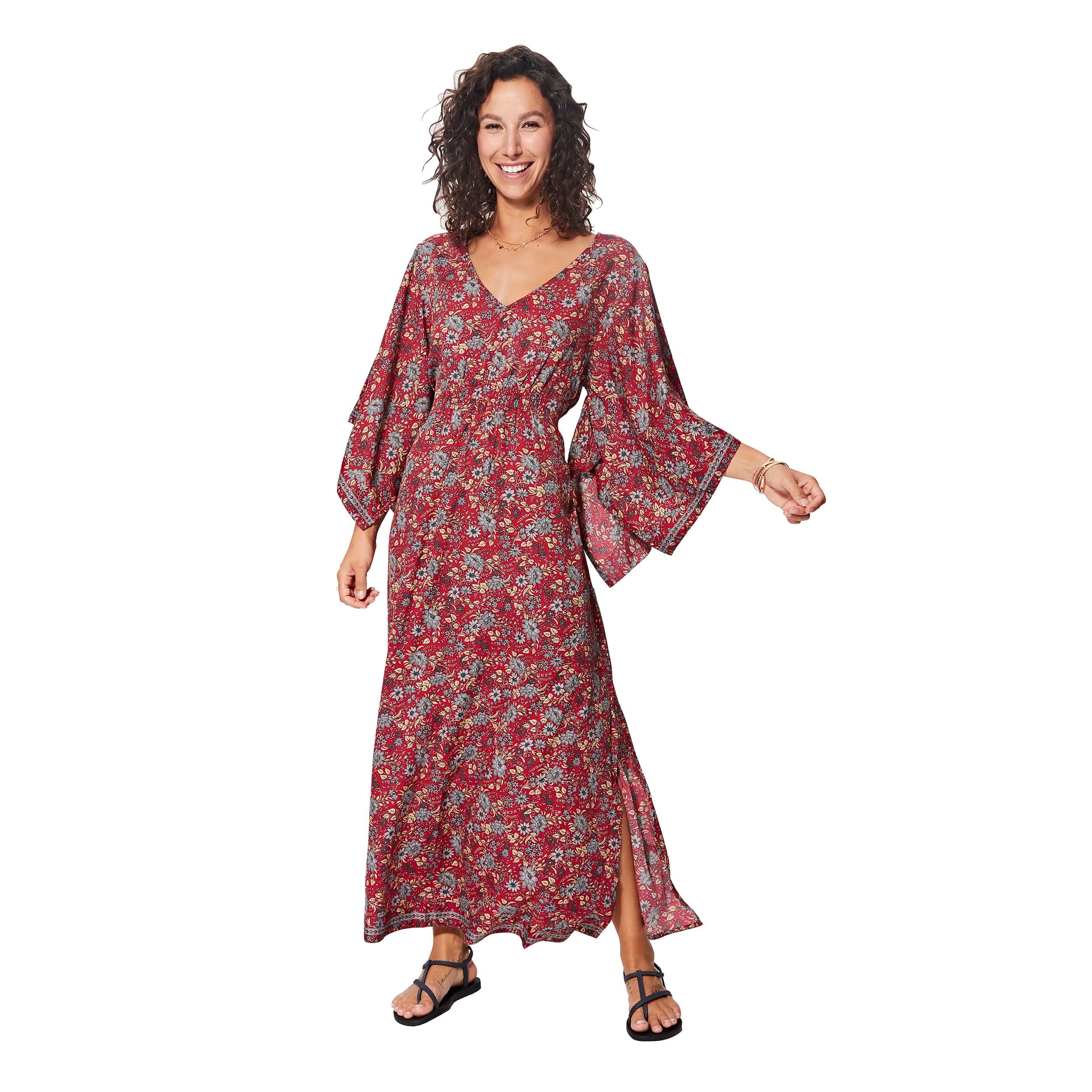Robe été longue manches 3/4 Kathlyn - 100% polyester - Akoustik Online