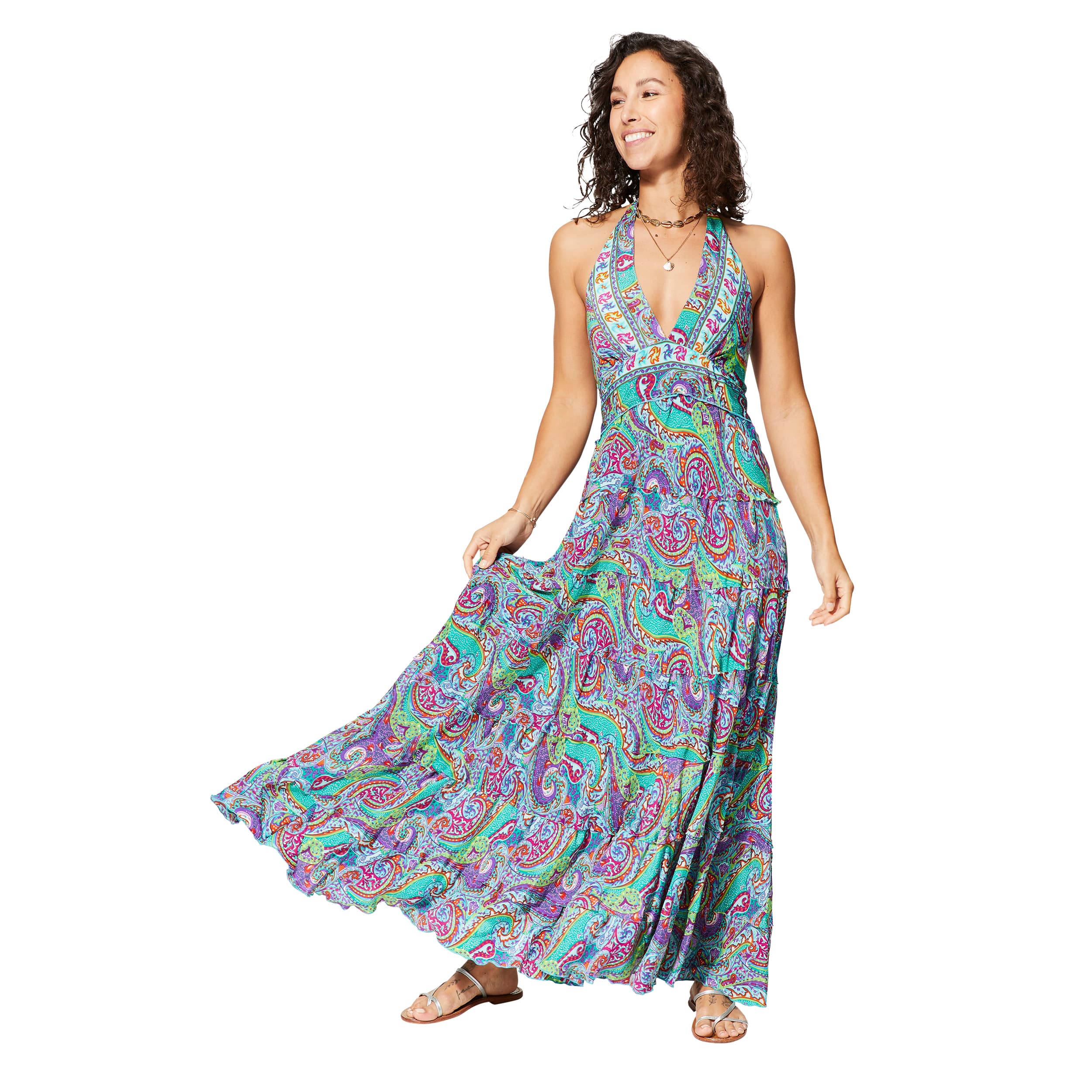 Robe été longue sans manches Elle - 100% polyester - Akoustik Online